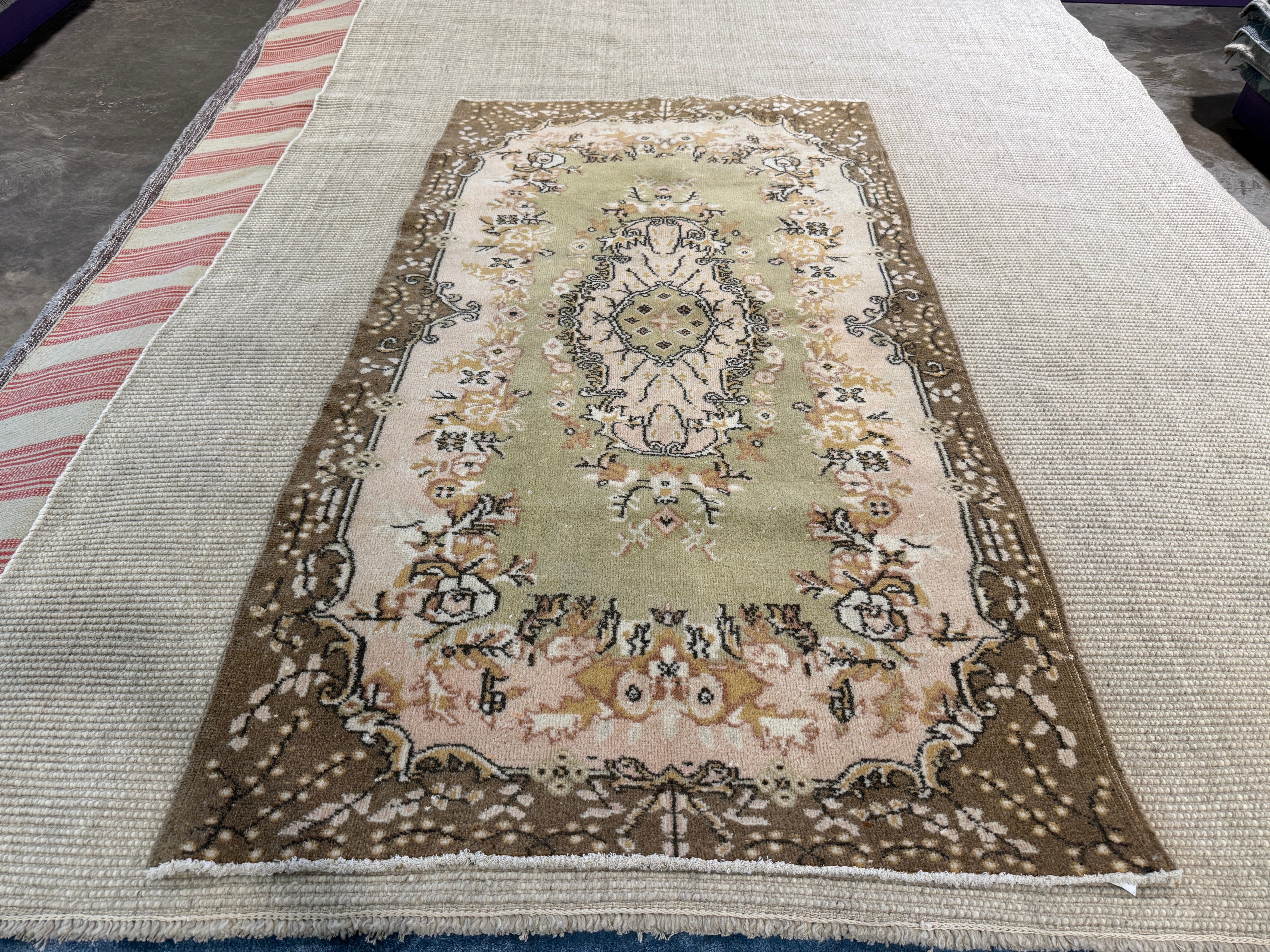 Gail Prima 3.9x7 Green Hand-Knotted Vintage Turkish Oushak