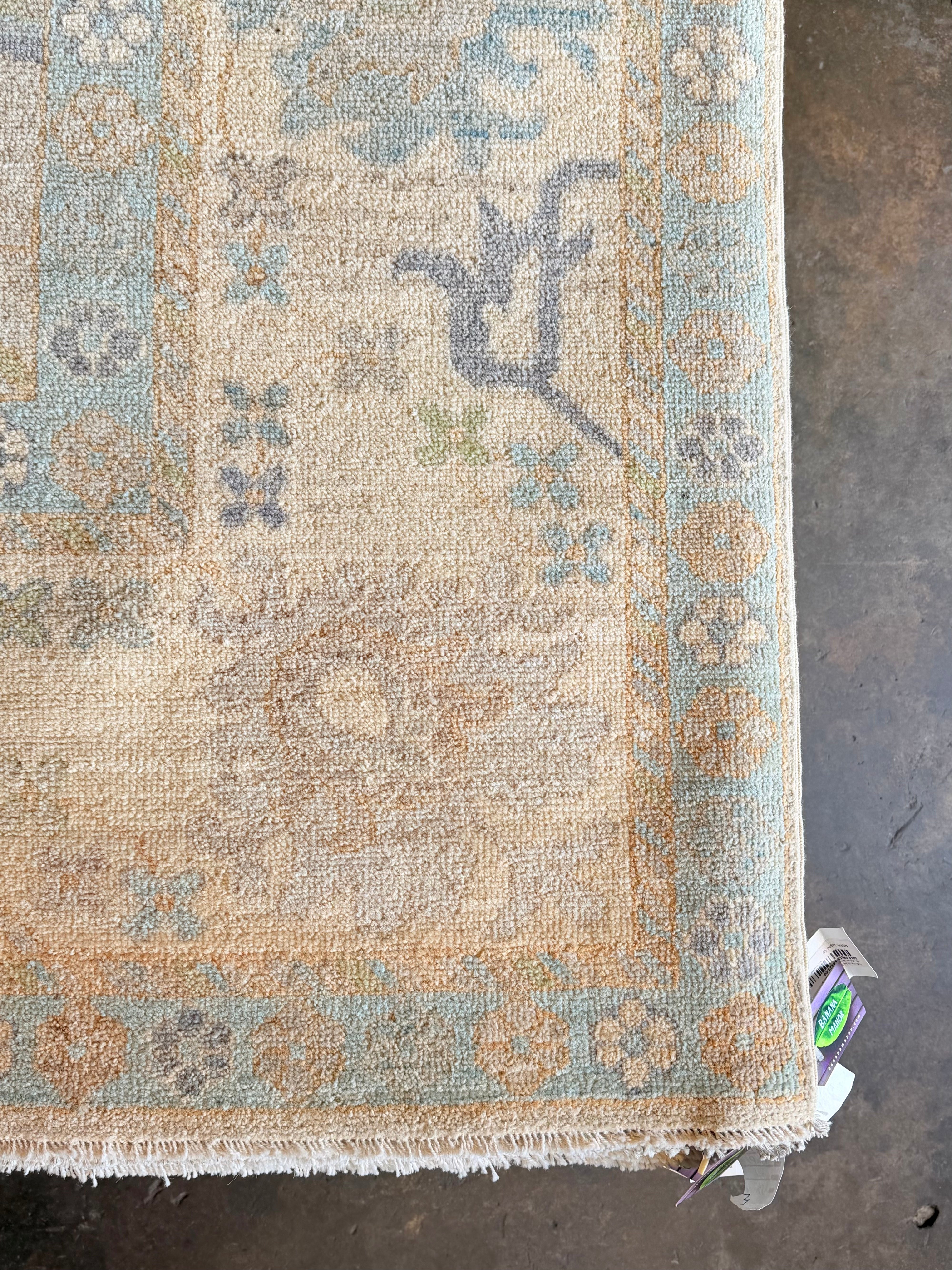 Casandra Barron 9.10x13.9 Cream and Blue Afghani Whitewashed Oushak