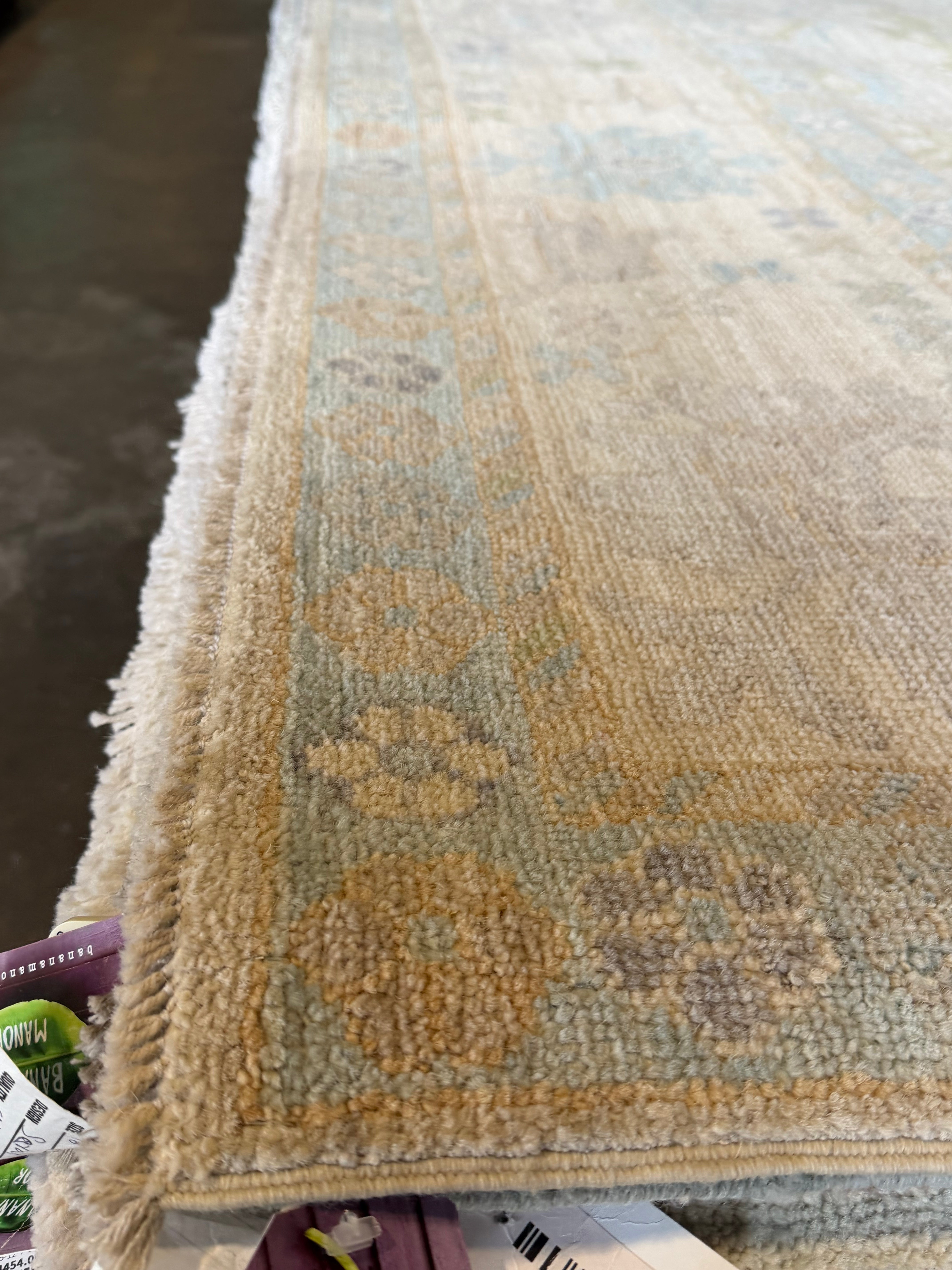 Casandra Barron 9.10x13.9 Cream and Blue Afghani Whitewashed Oushak