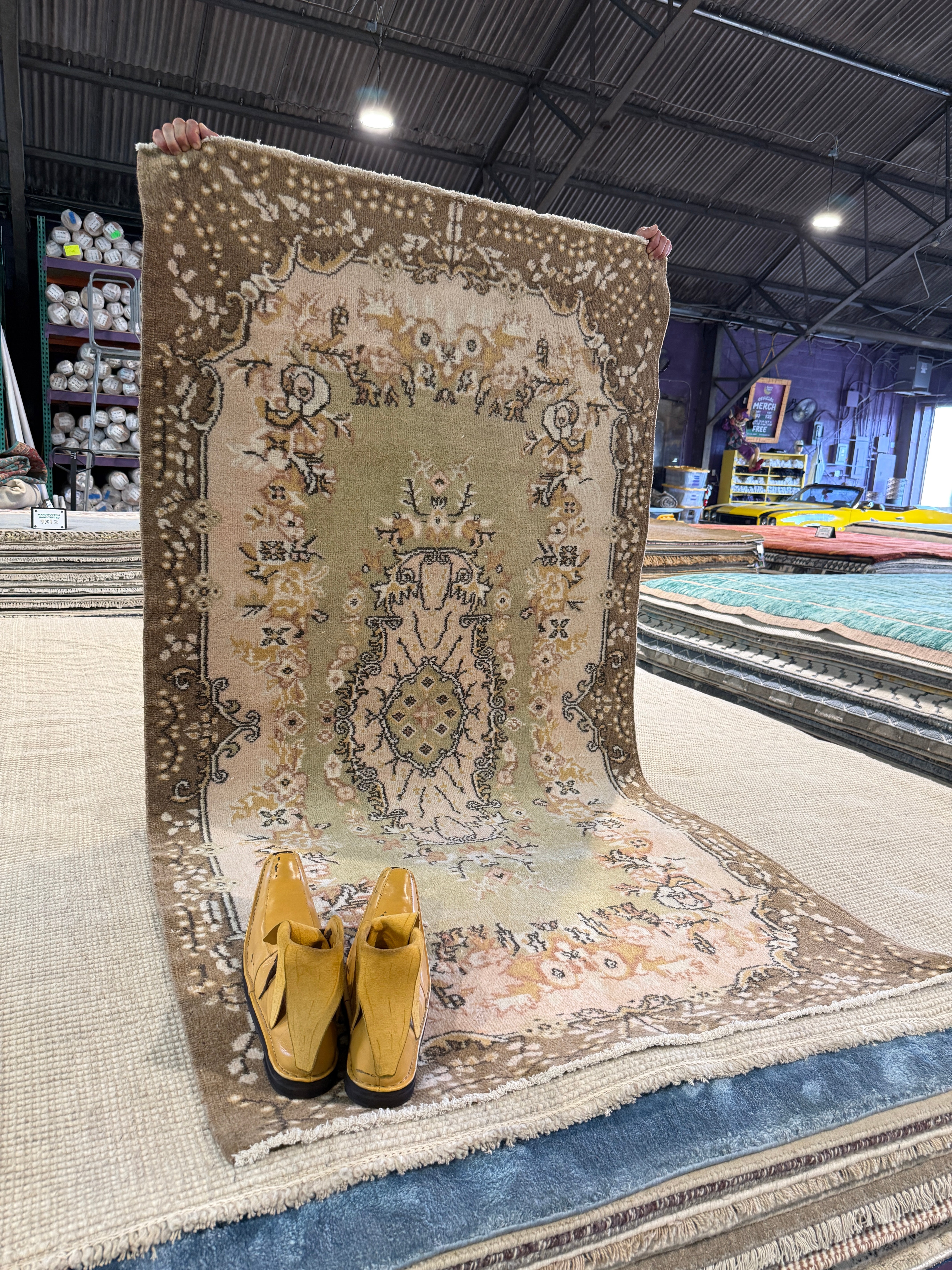 Gail Prima 3.9x7 Green Hand-Knotted Vintage Turkish Oushak