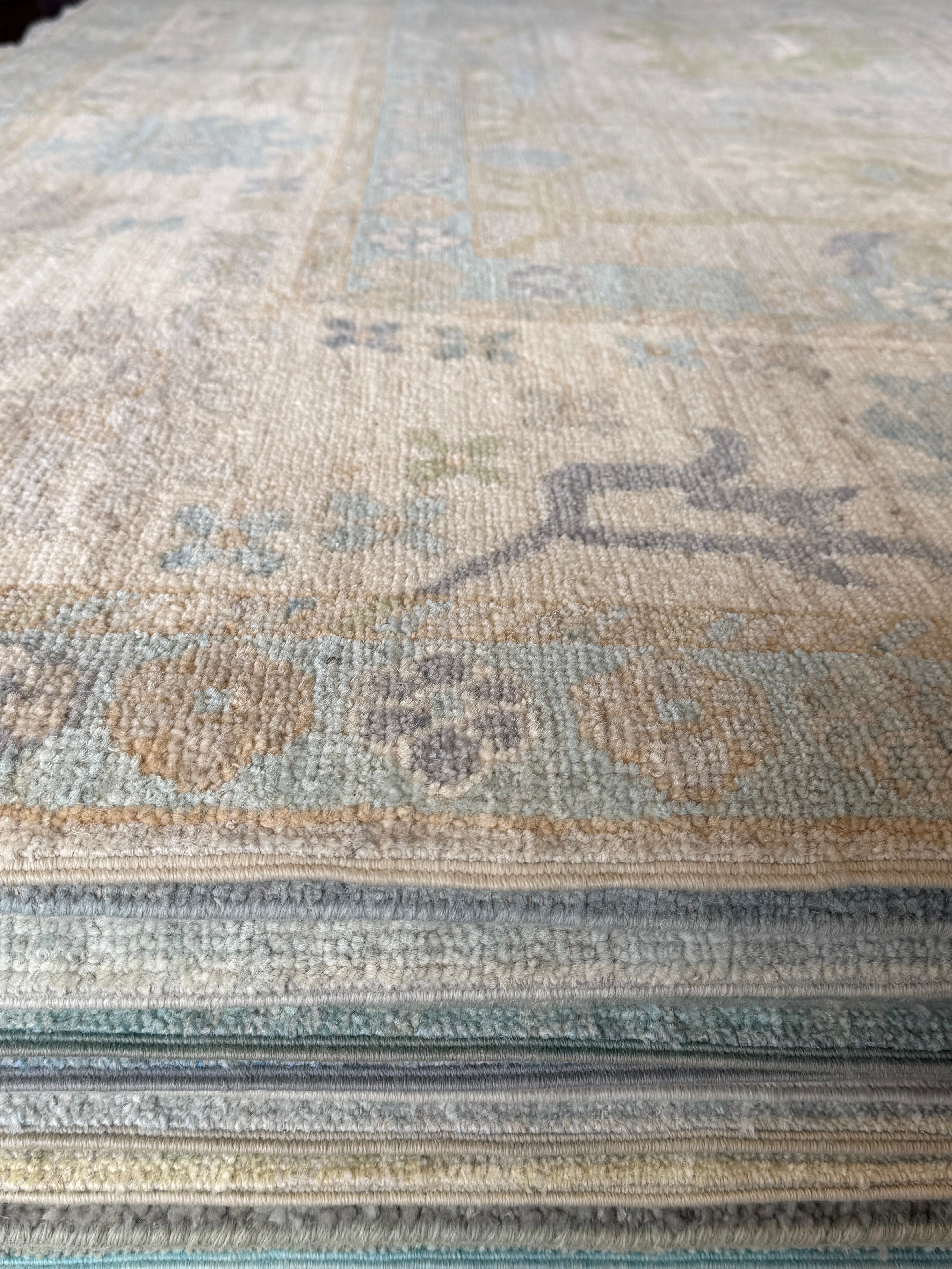 Casandra Barron 9.10x13.9 Cream and Blue Afghani Whitewashed Oushak