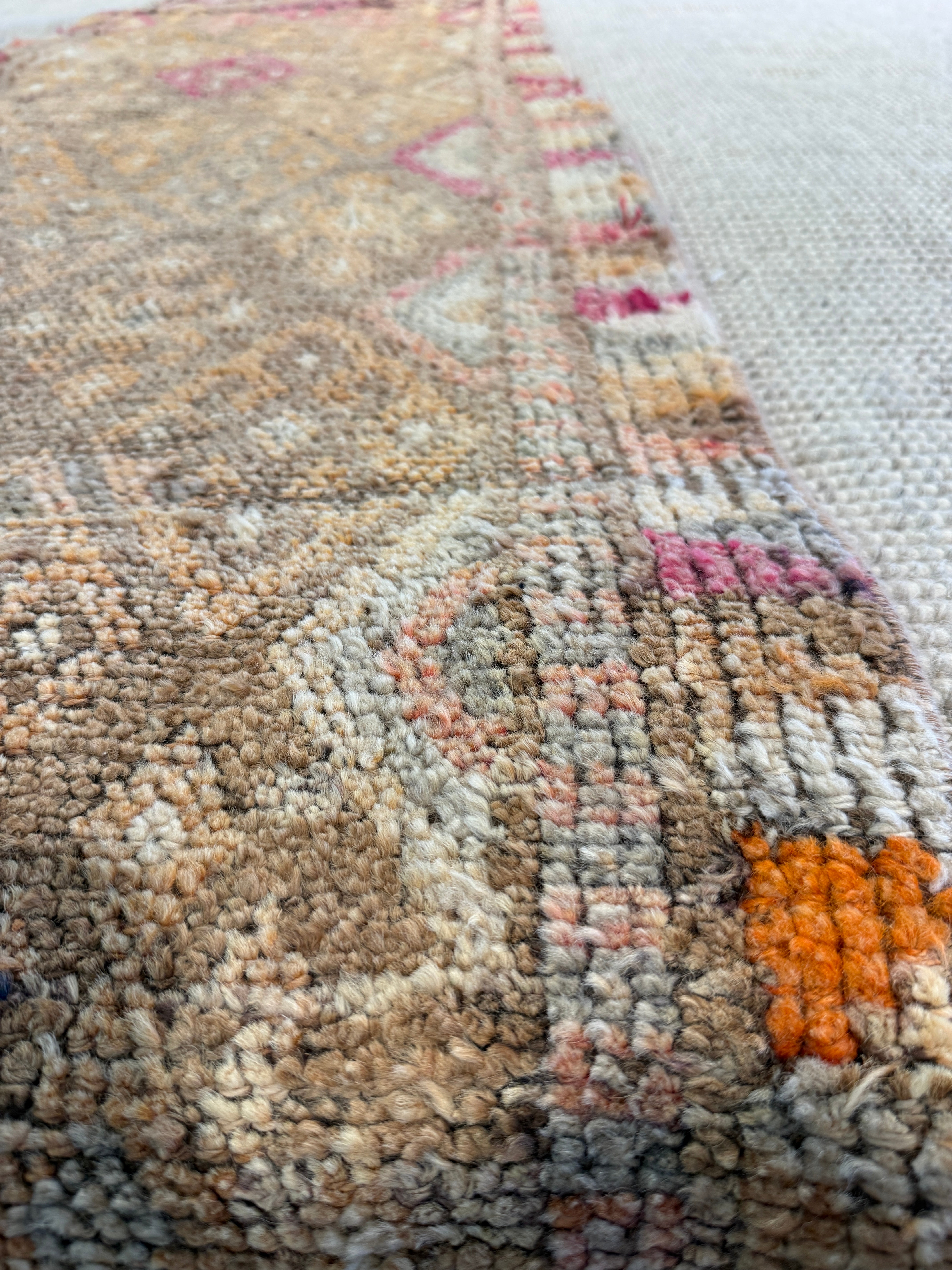 Justine Gramegna 2.7x12.8 Pink Hand-Knotted Vintage Turkish Oushak Runner