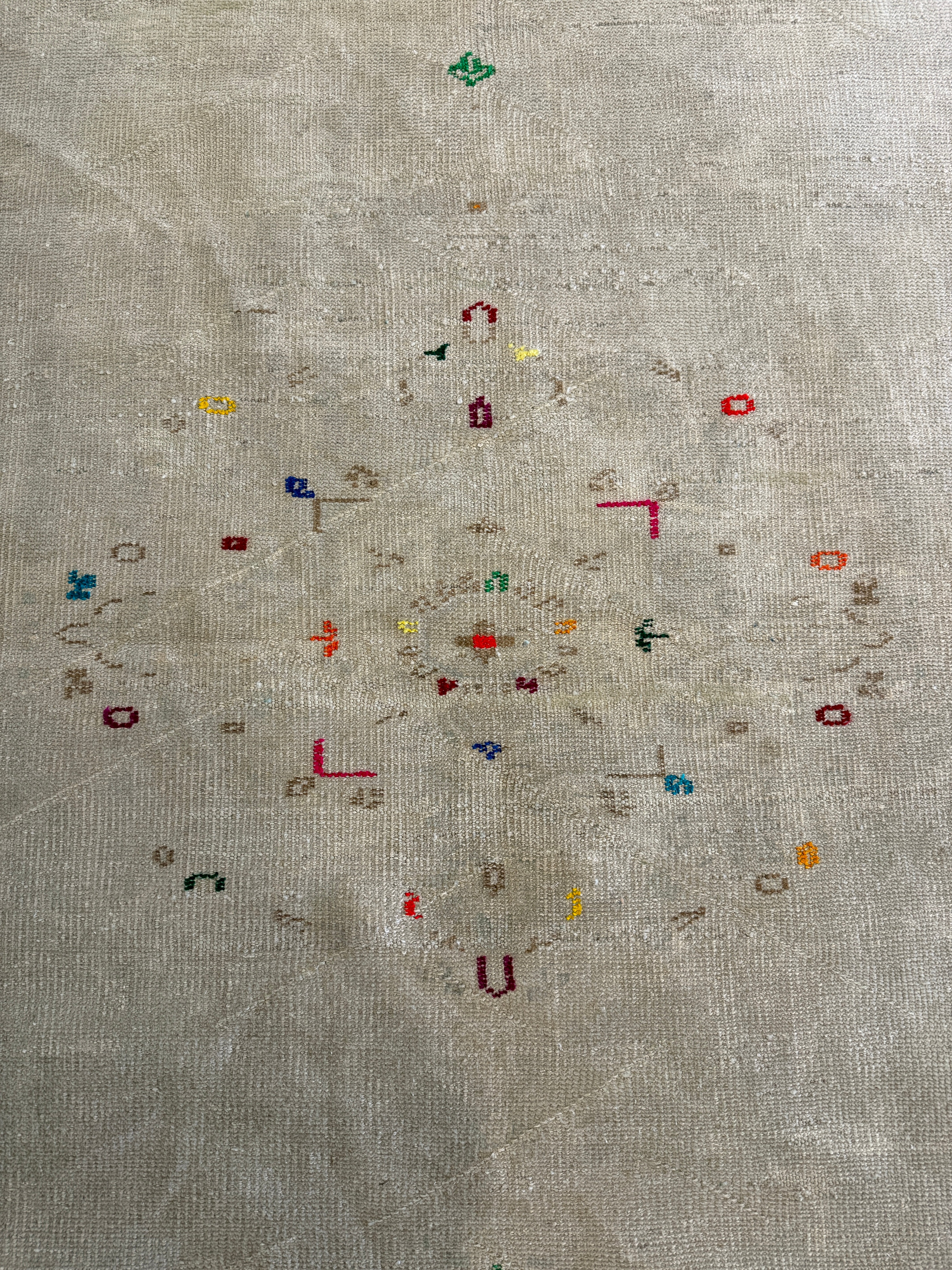 Rainbow Kitten 7x10 Cream Hand-Knotted Vintage Turkish Oushak