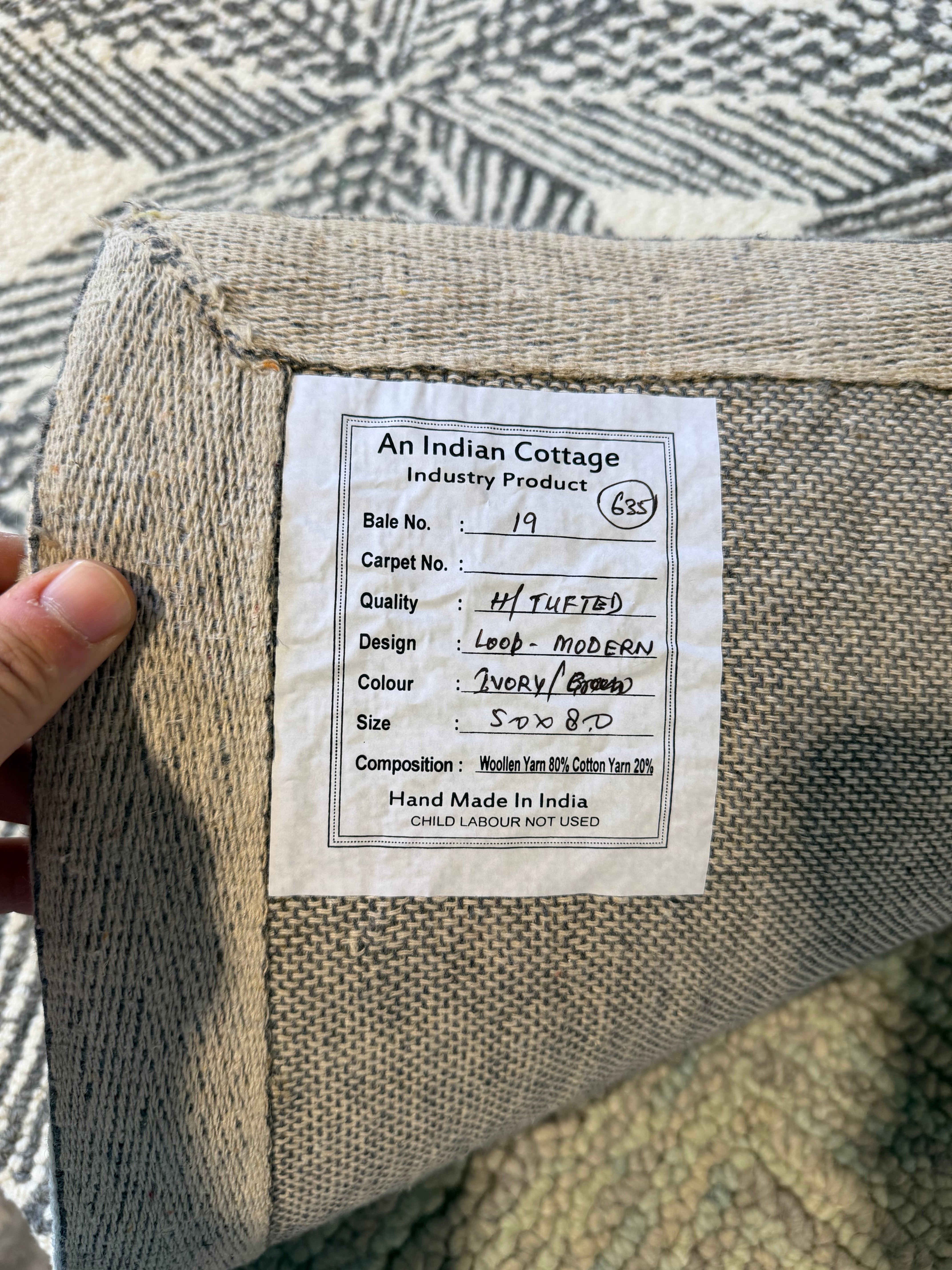 Golda 5x8 Hand-Tufted Wool Ivory & Grey Diamond