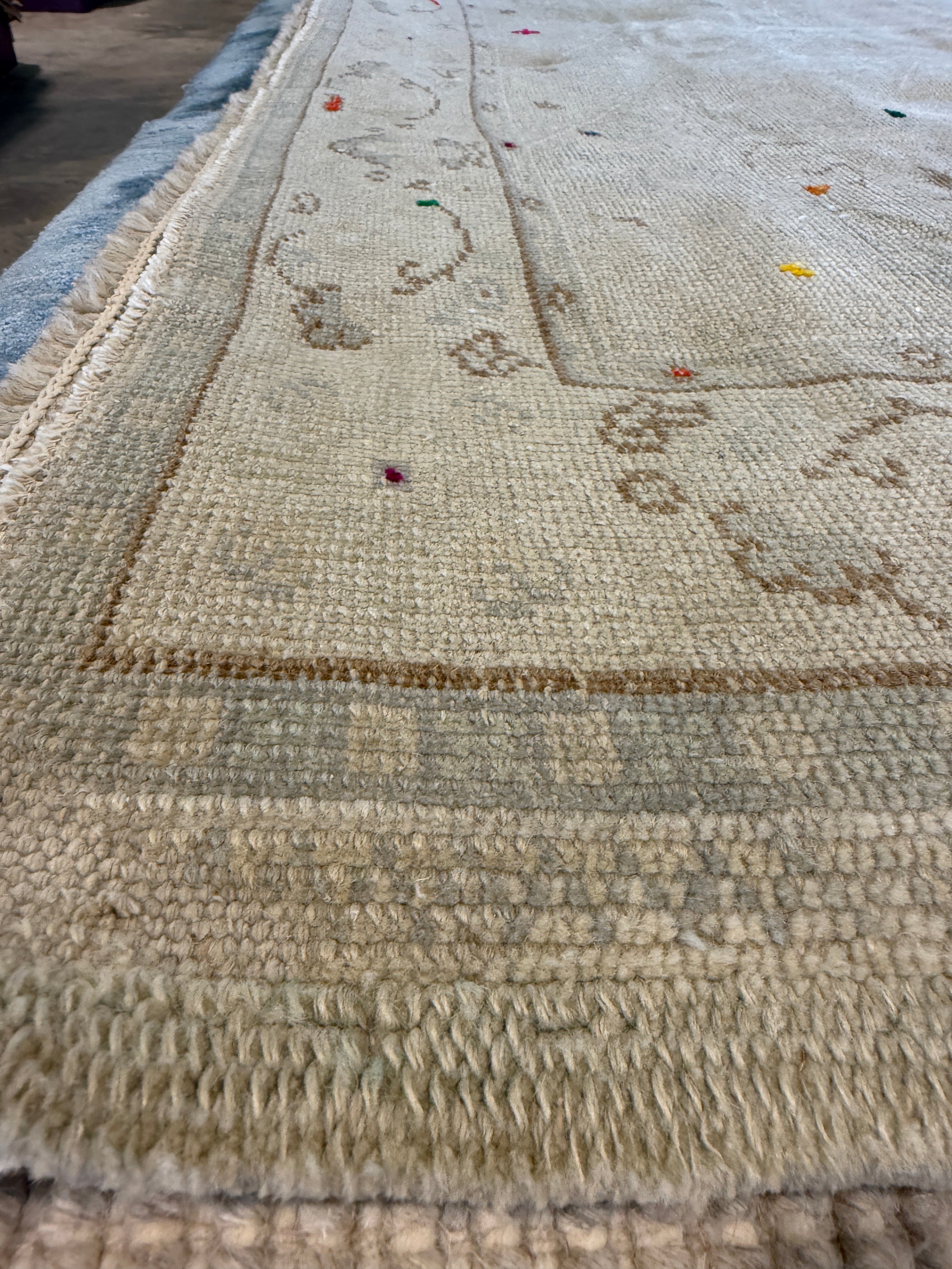 Rainbow Kitten 7x10 Cream Hand-Knotted Vintage Turkish Oushak