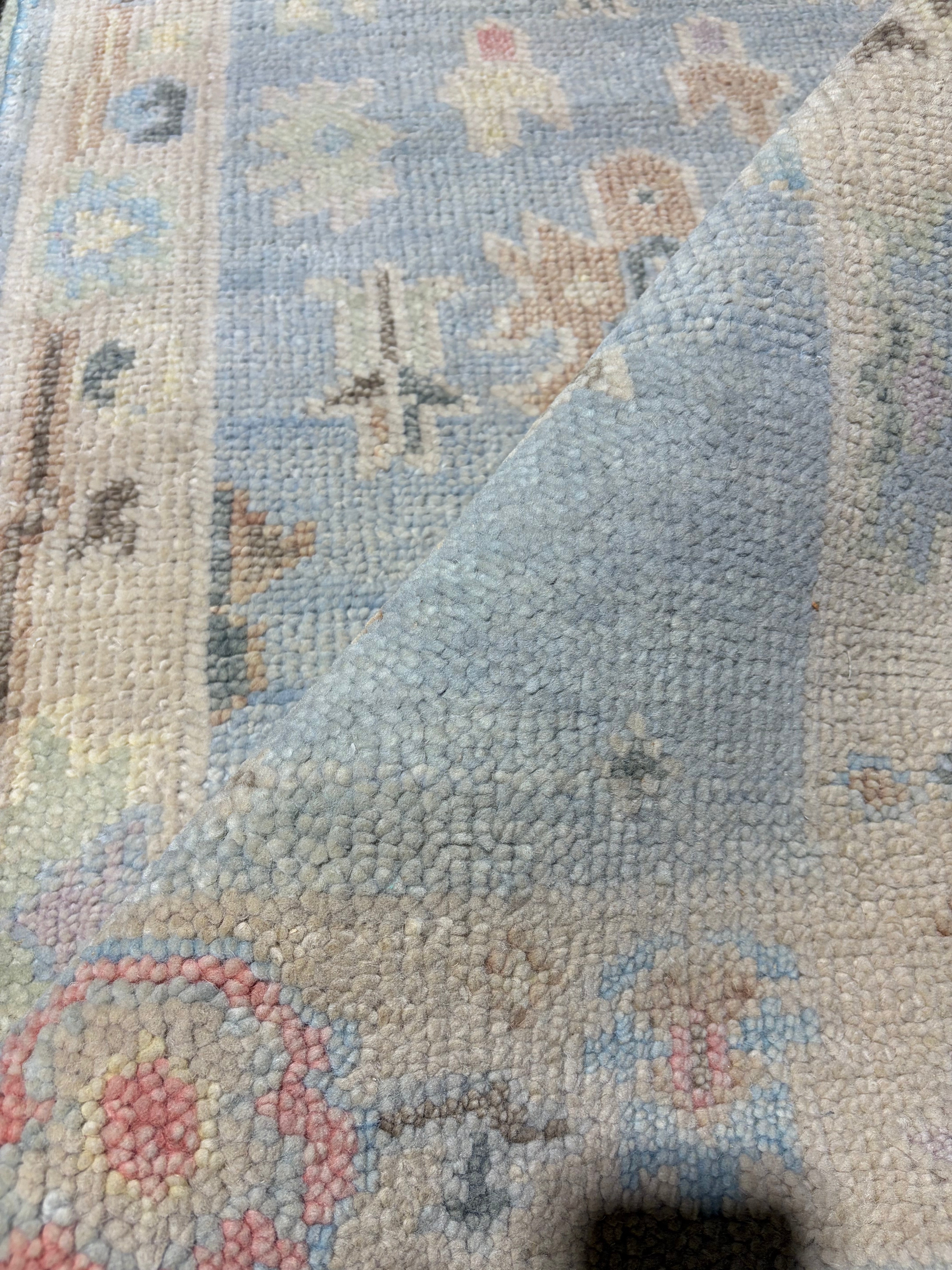 Kerri Kenney 2.6x12.3 Light Blue Hand-Knotted Oushak Runner