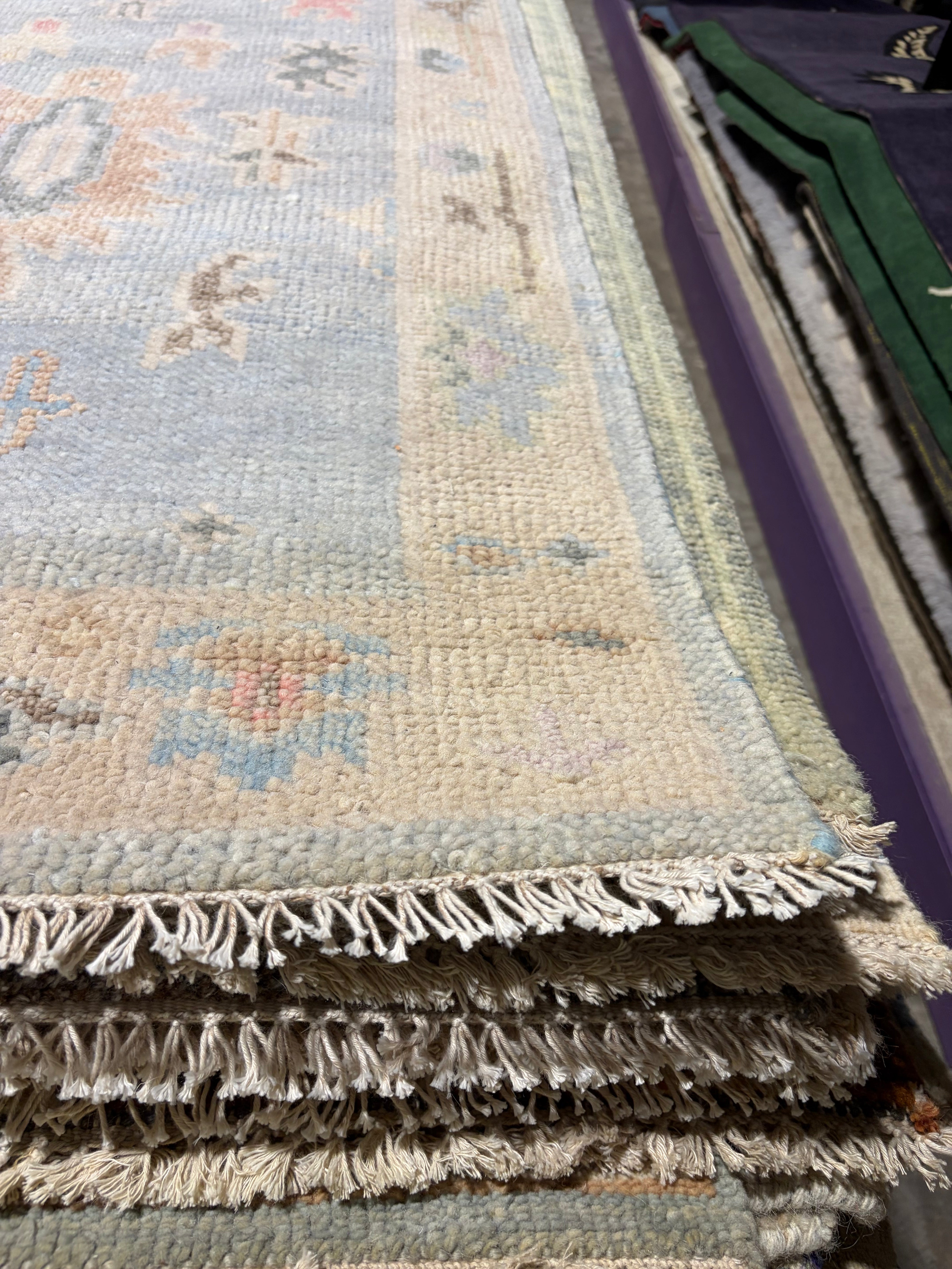 Kerri Kenney 2.6x12.3 Light Blue Hand-Knotted Oushak Runner