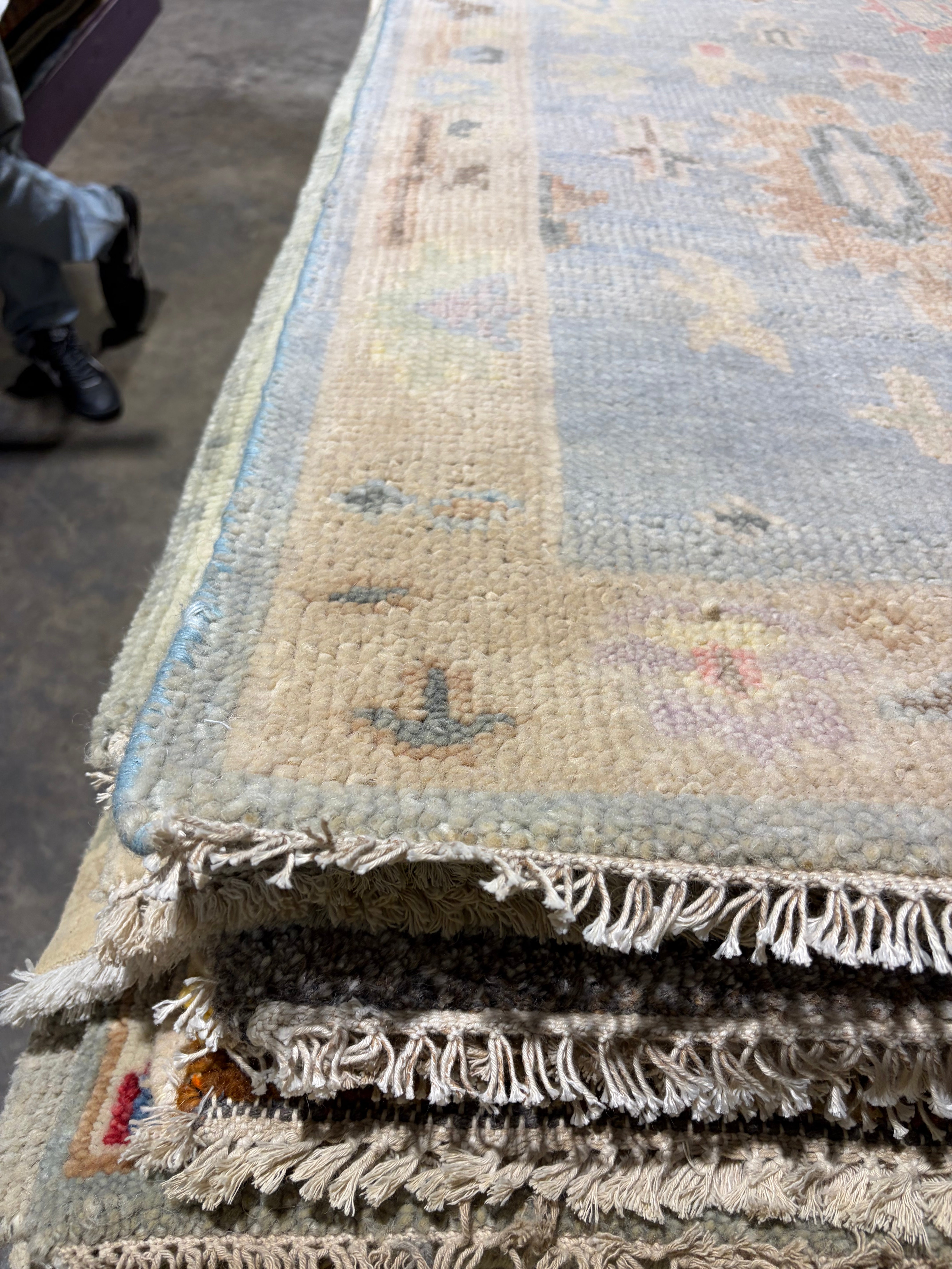 Kerri Kenney 2.6x12.3 Light Blue Hand-Knotted Oushak Runner