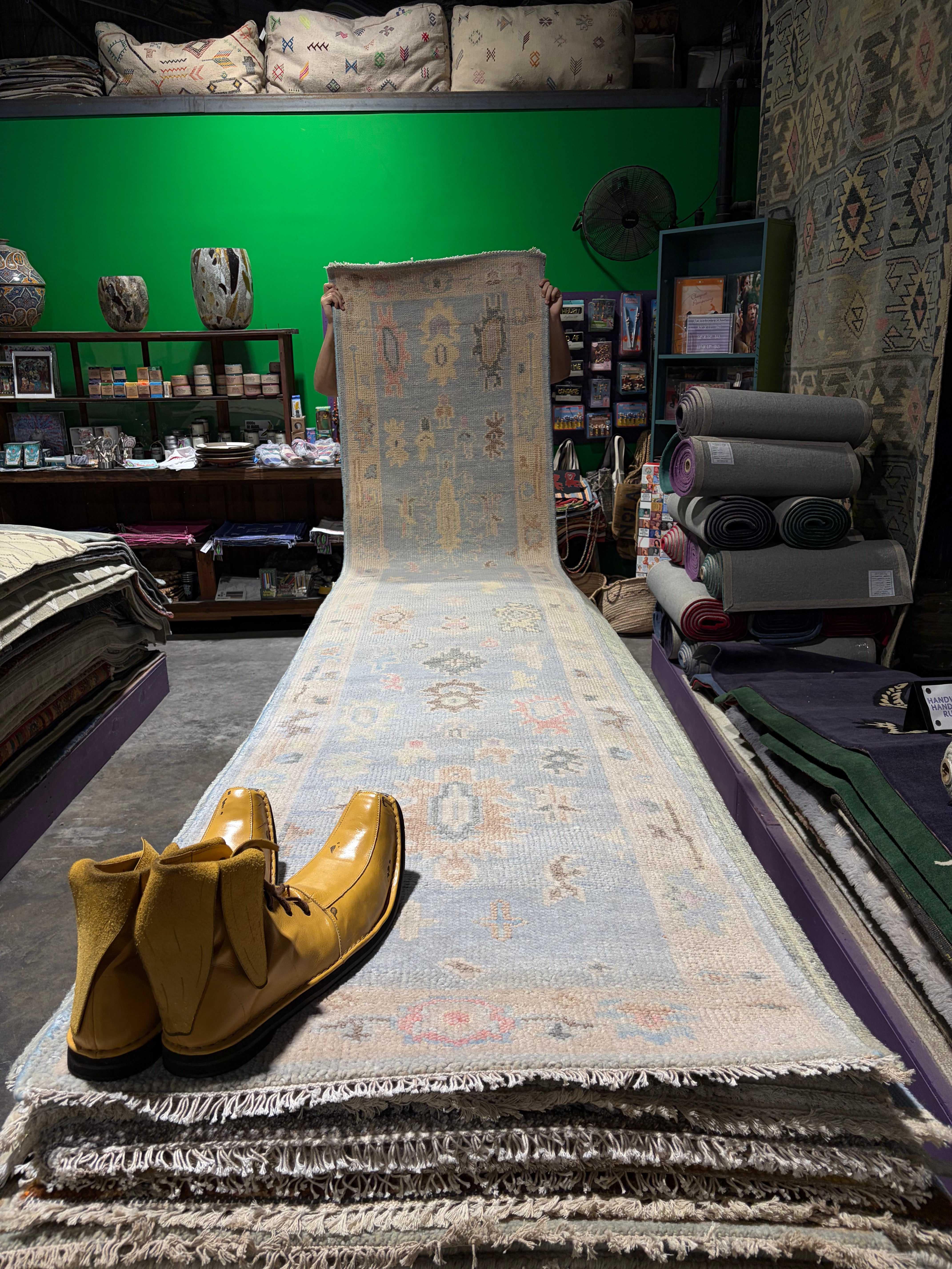 Kerri Kenney 2.6x12.3 Light Blue Hand-Knotted Oushak Runner