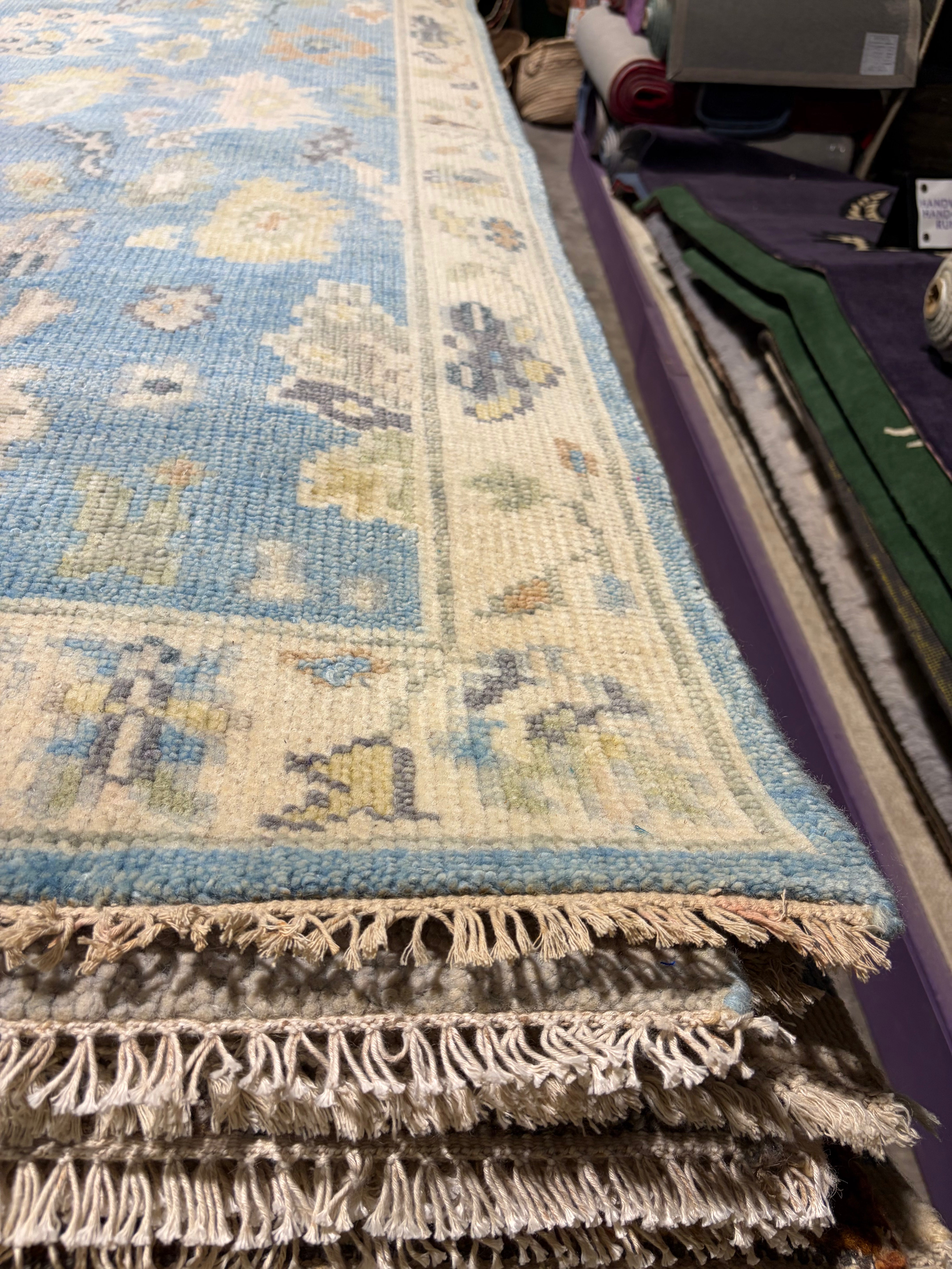 Brianna Kellum 3x20 Blue Hand-Knotted Oushak Runner