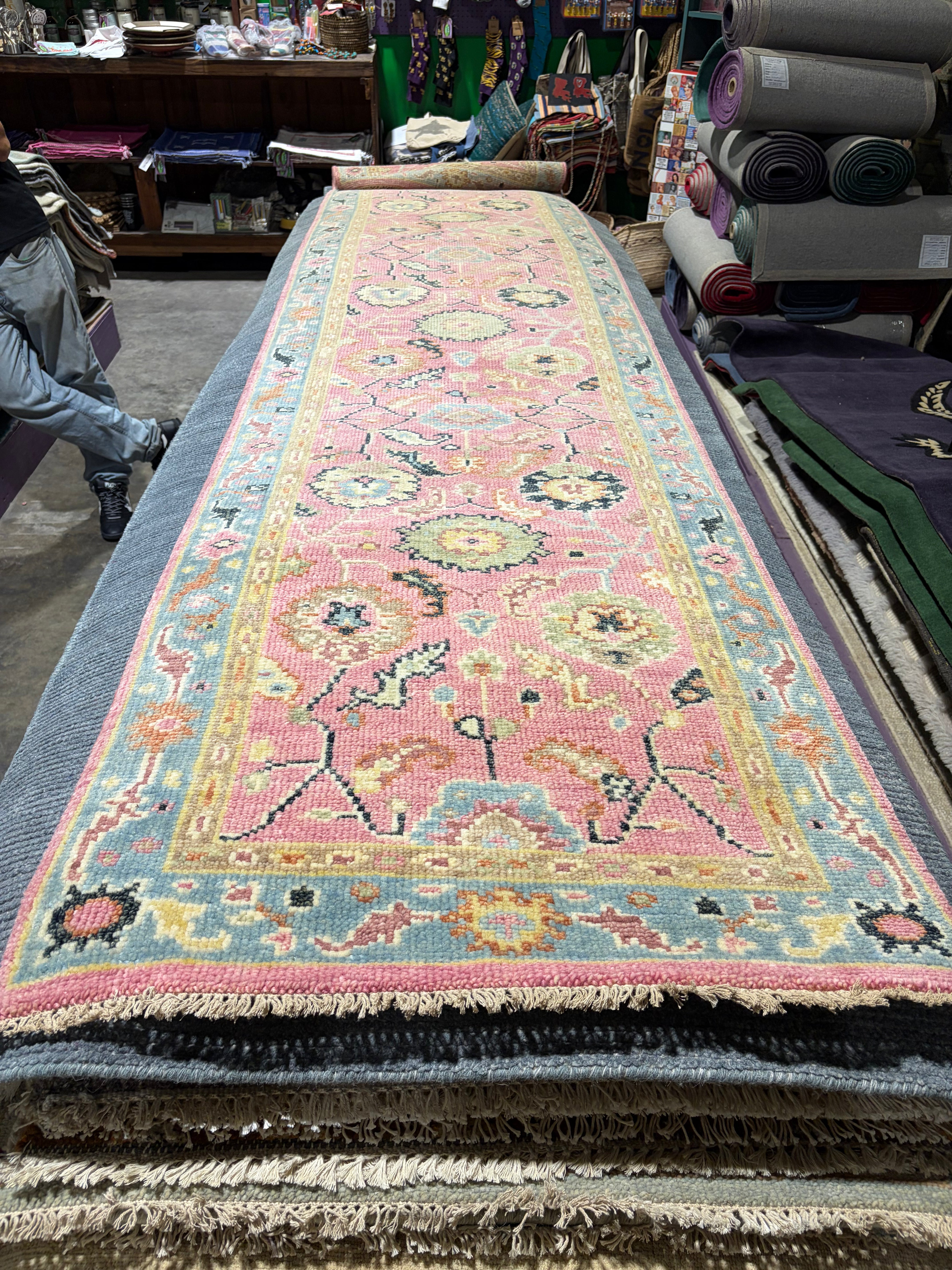 Astrid Weissman 2.6x11.9 Pink Hand-Knotted Oushak Runner