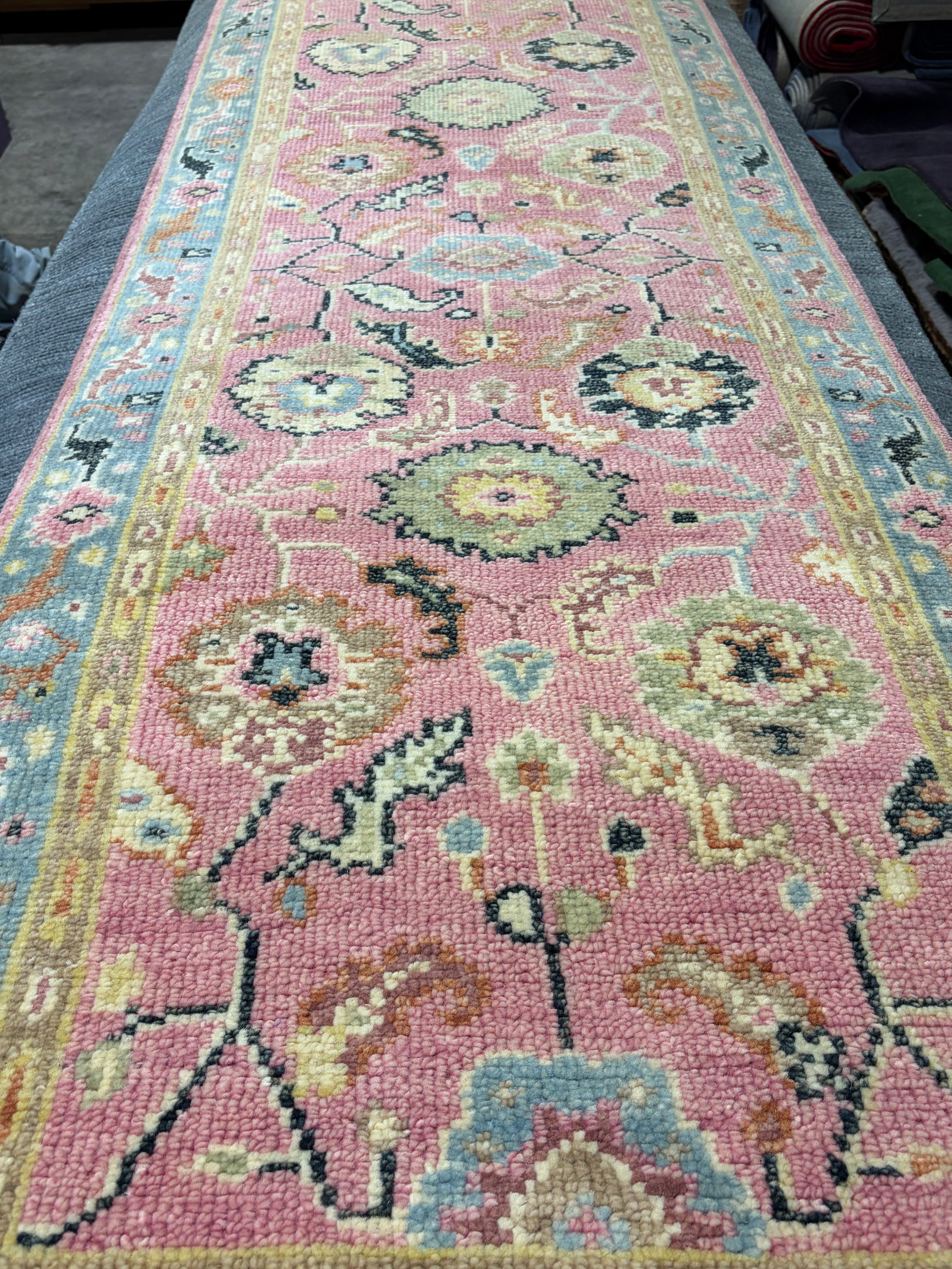 Astrid Weissman 2.6x11.9 Pink Hand-Knotted Oushak Runner