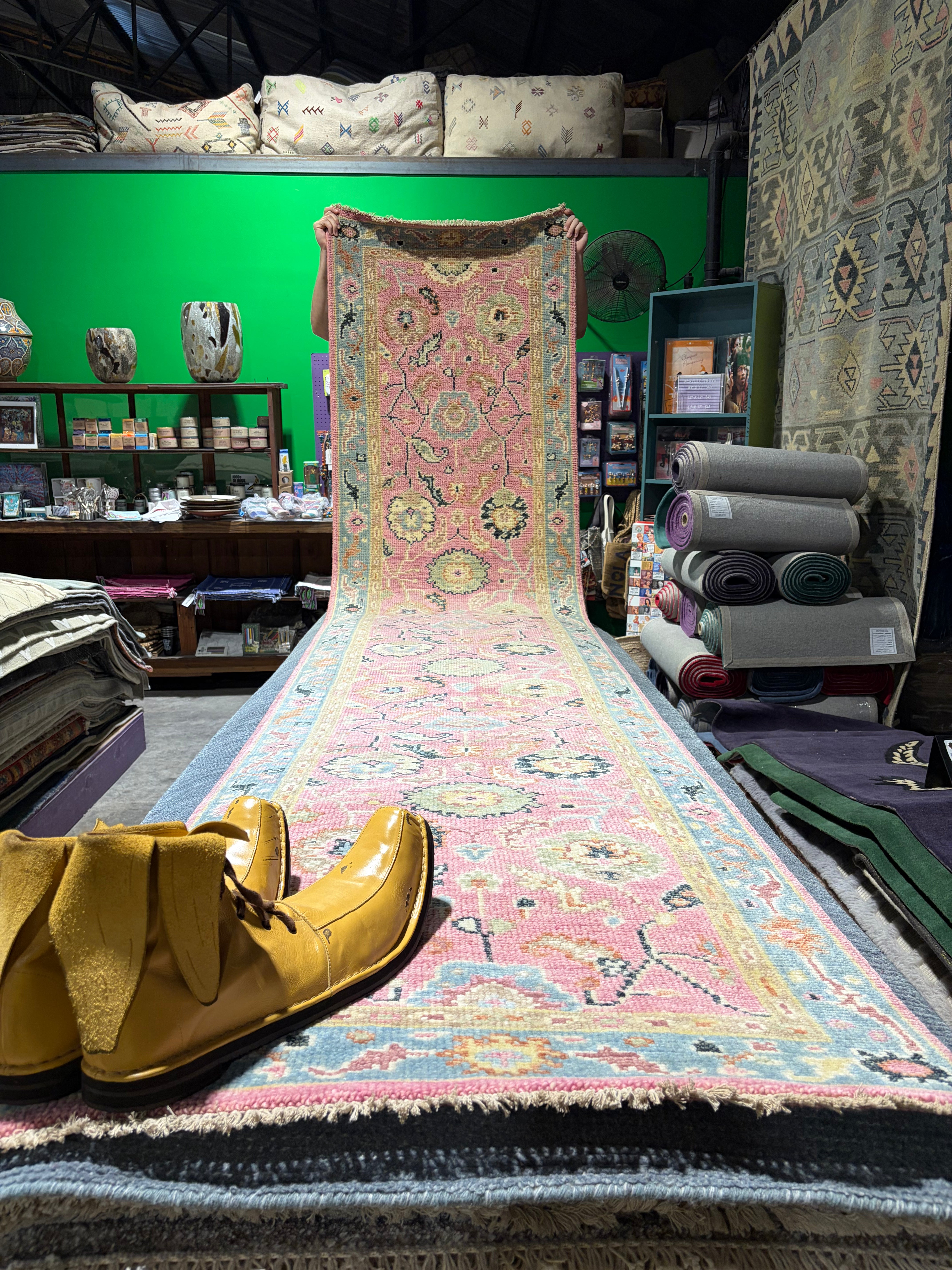 Astrid Weissman 2.6x11.9 Pink Hand-Knotted Oushak Runner