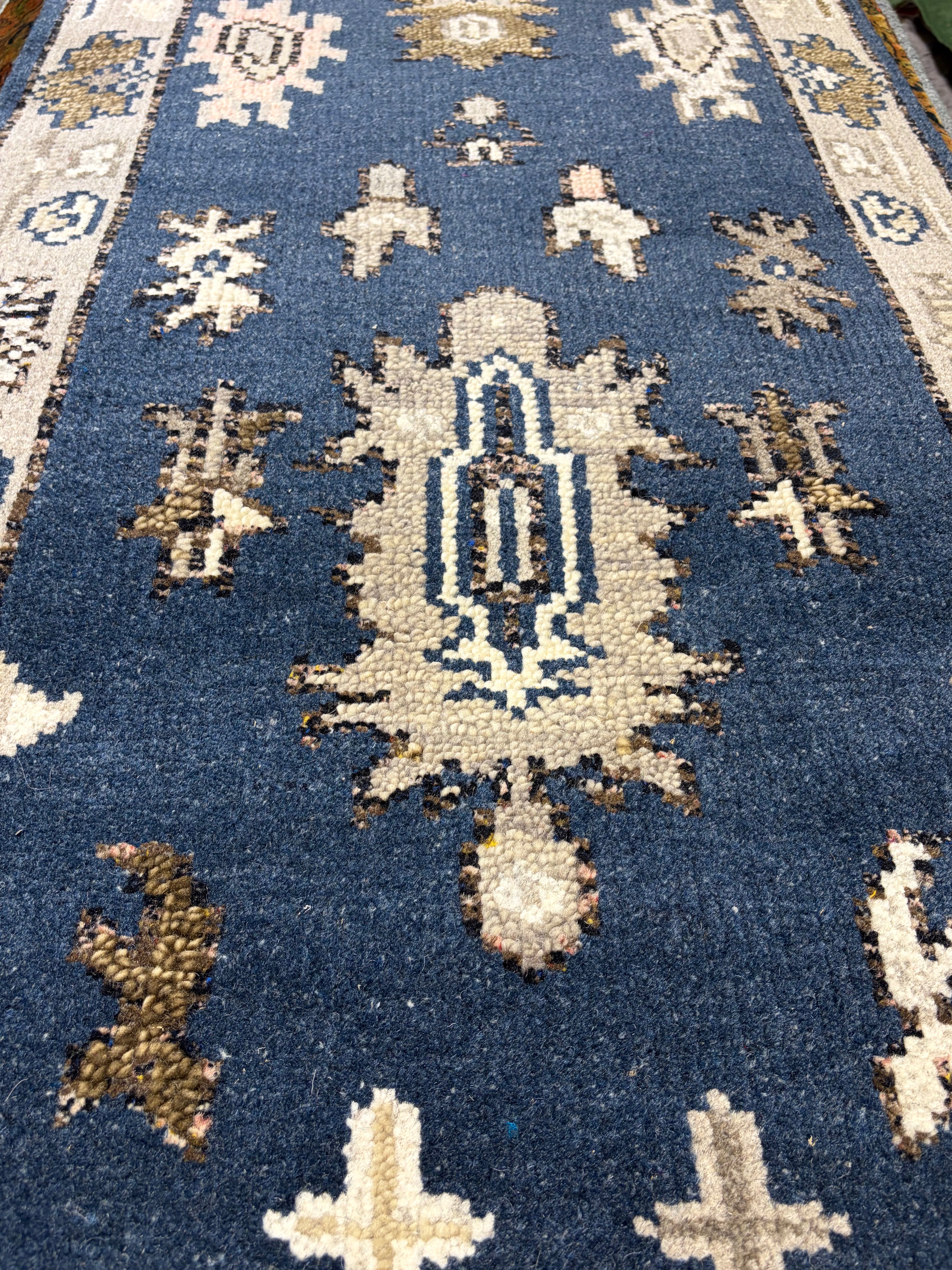 Emily Nelson 2.6x12.3 Blue Hand-Knotted Oushak Runner