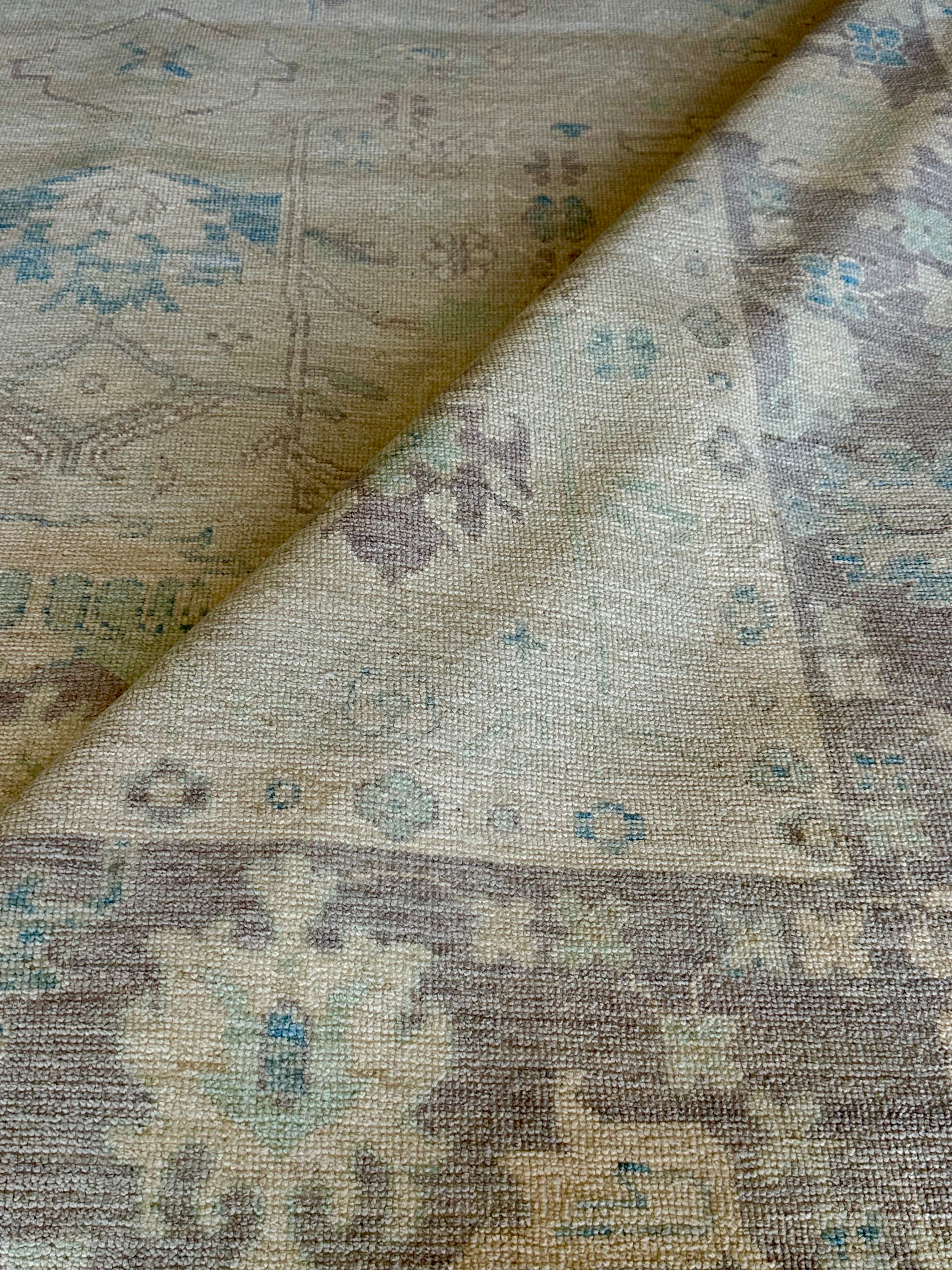 Clare Perkins 8.2x10.2 Blue and Lavender Whitewashed Afghani Oushak