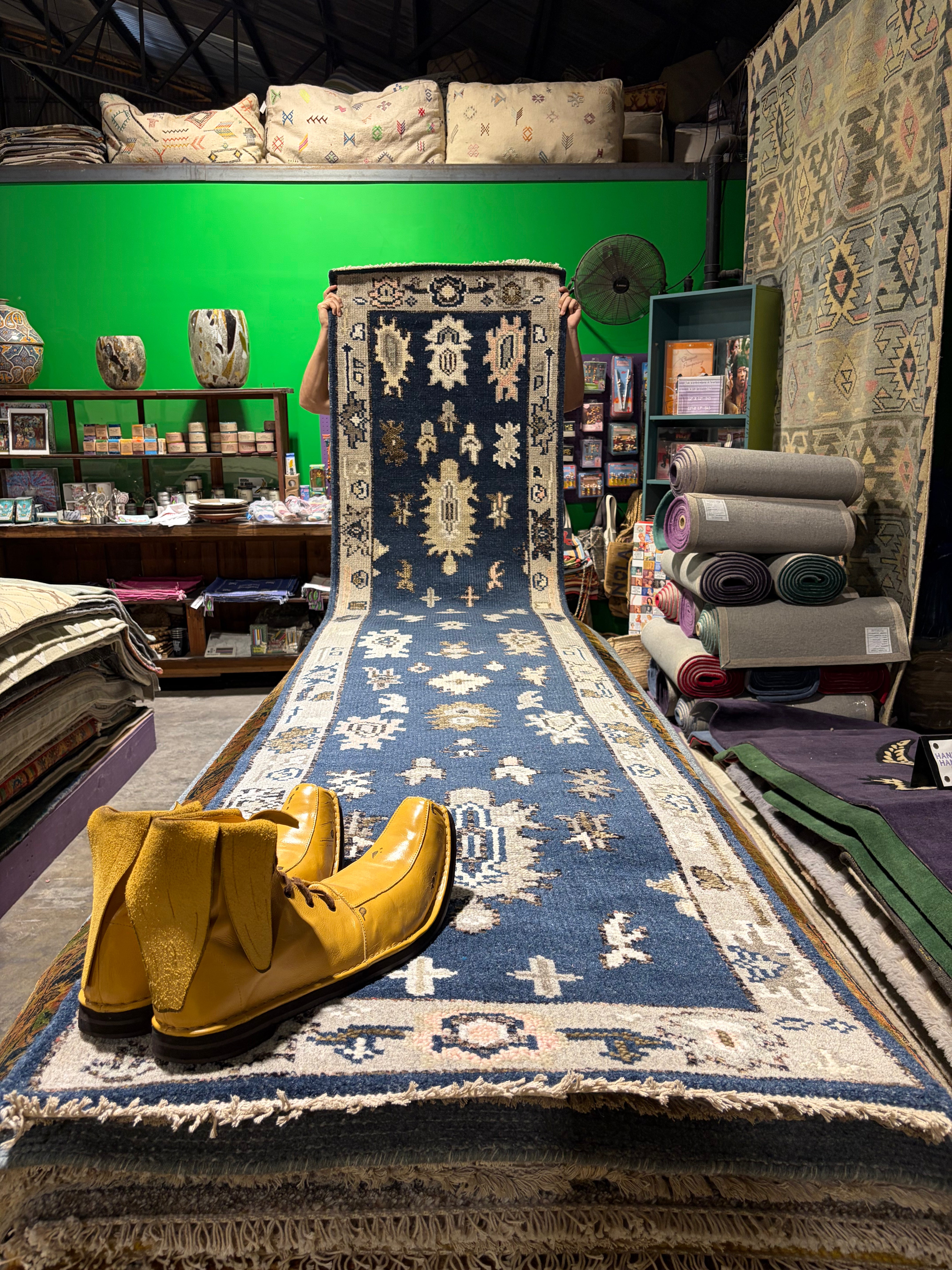 Emily Nelson 2.6x12.3 Blue Hand-Knotted Oushak Runner