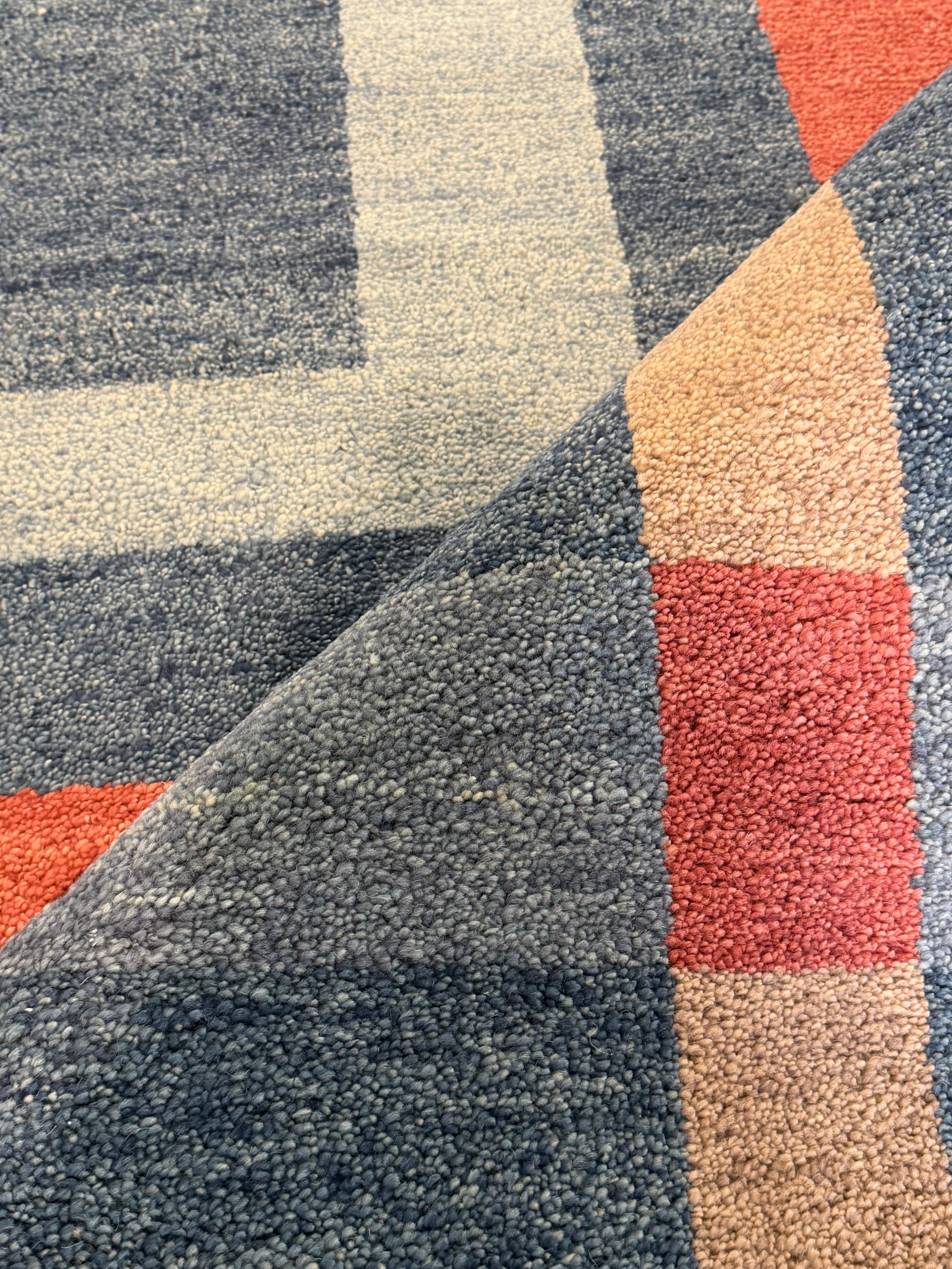 Mathias 8x10 Hand-Knotted Blue & Rust Geometrical