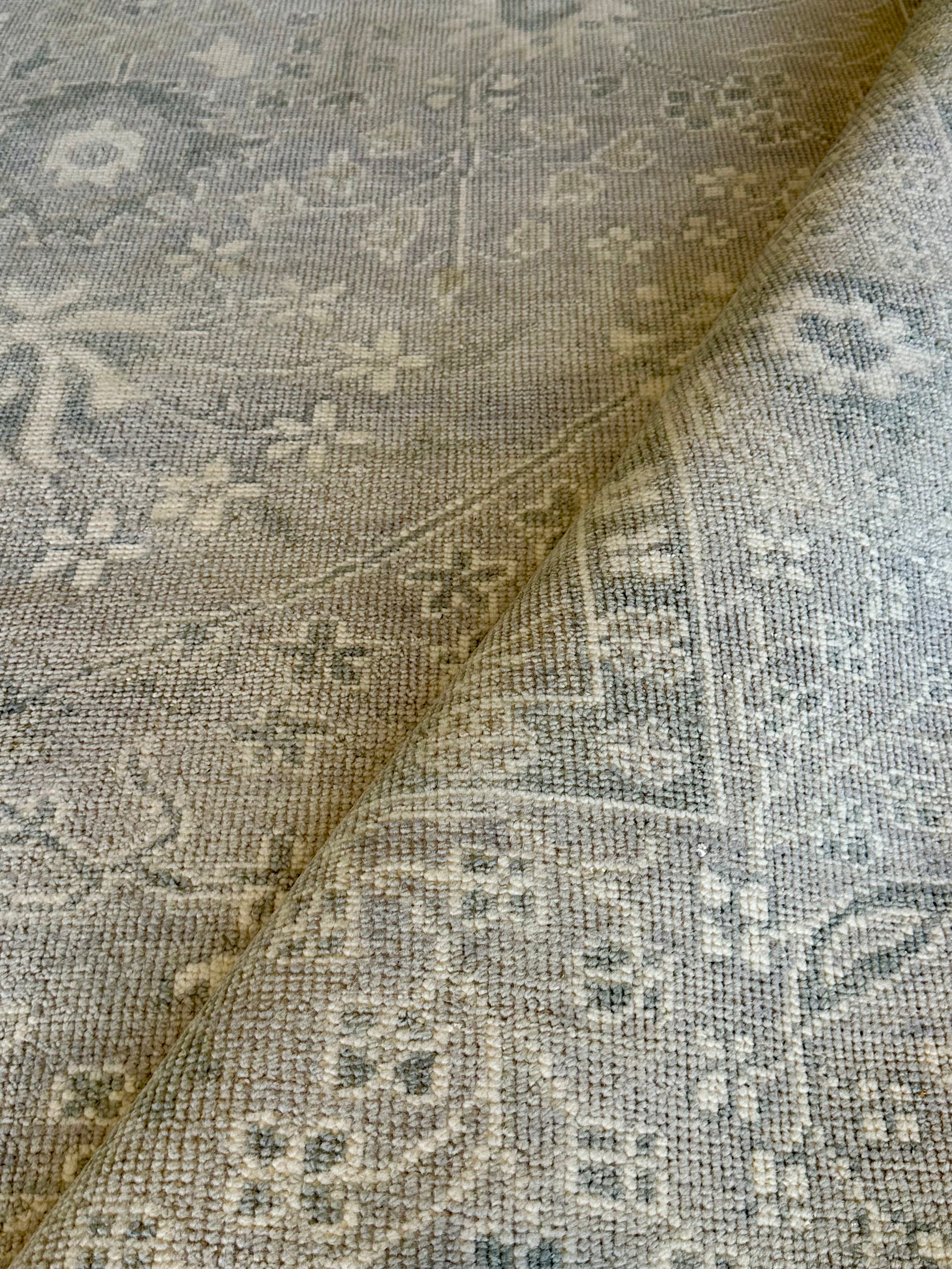 Christiane Lemieux 8x10 Tan and Grey Hand-Knotted Oushak Rug