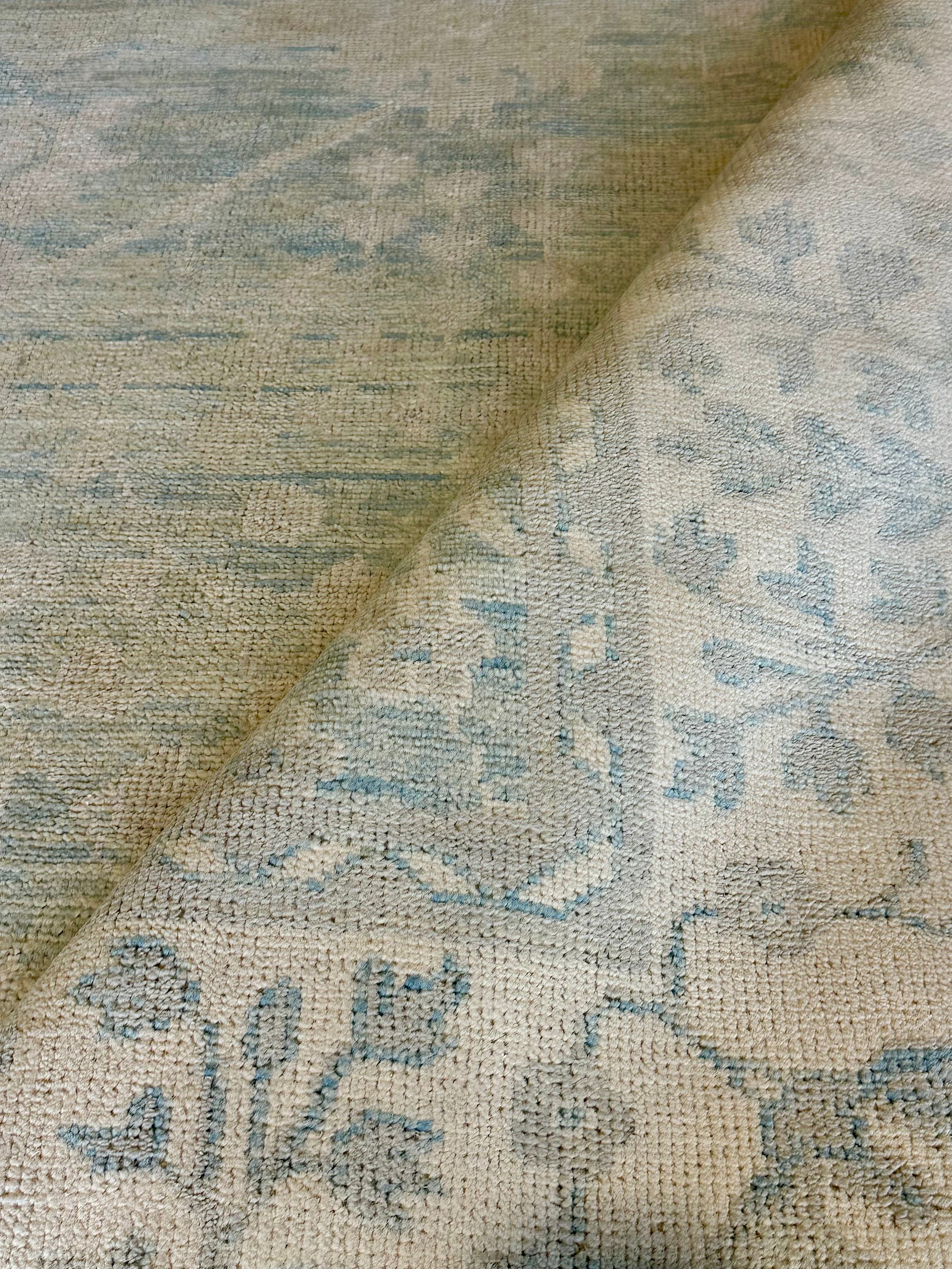 Shoki Mokgapa 8x10 Hand-Knotted Oushak Rug Aqua and Ivory