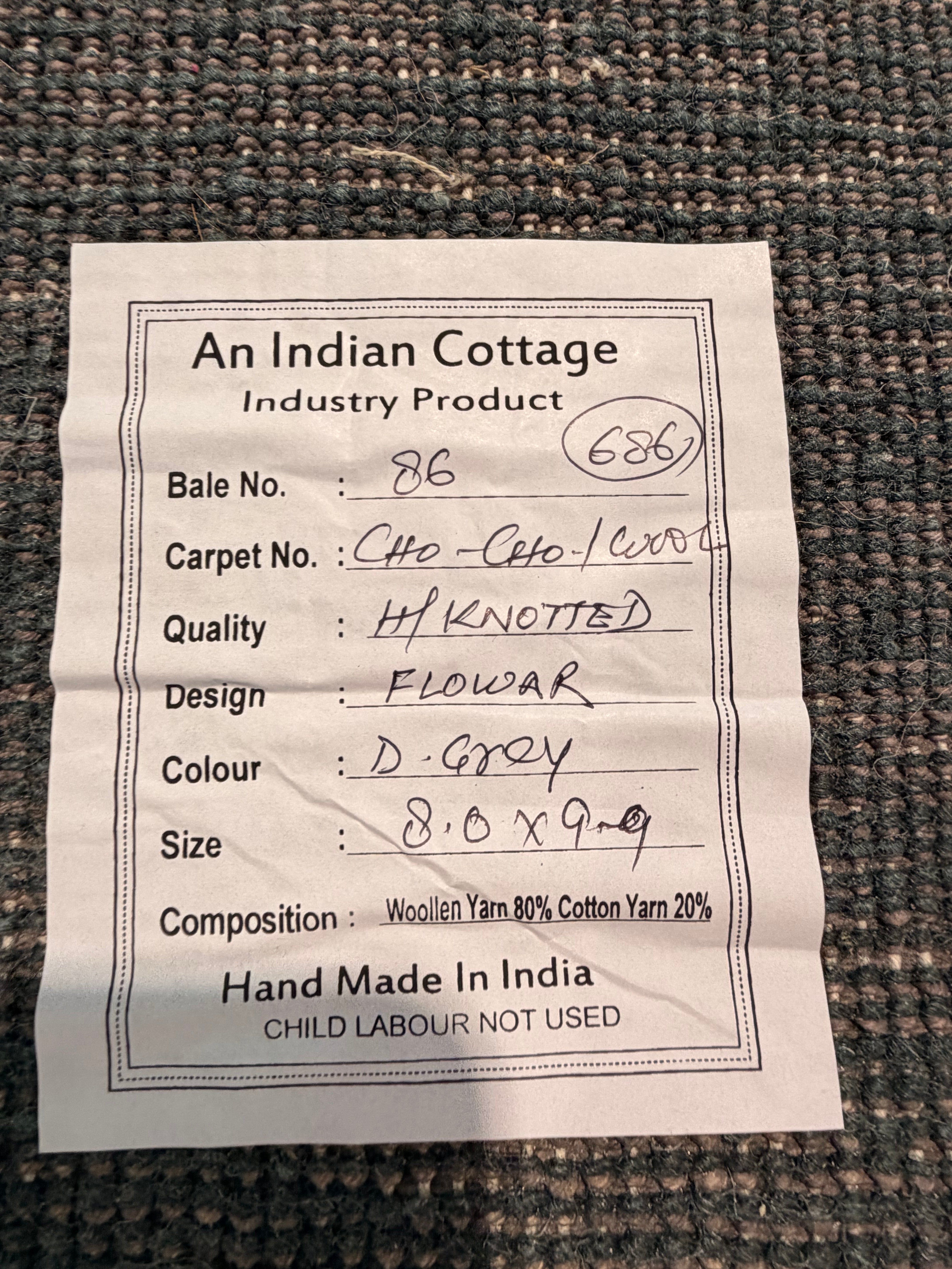 Chave 8x9.9 Blue Hand-Knotted Modern Rug