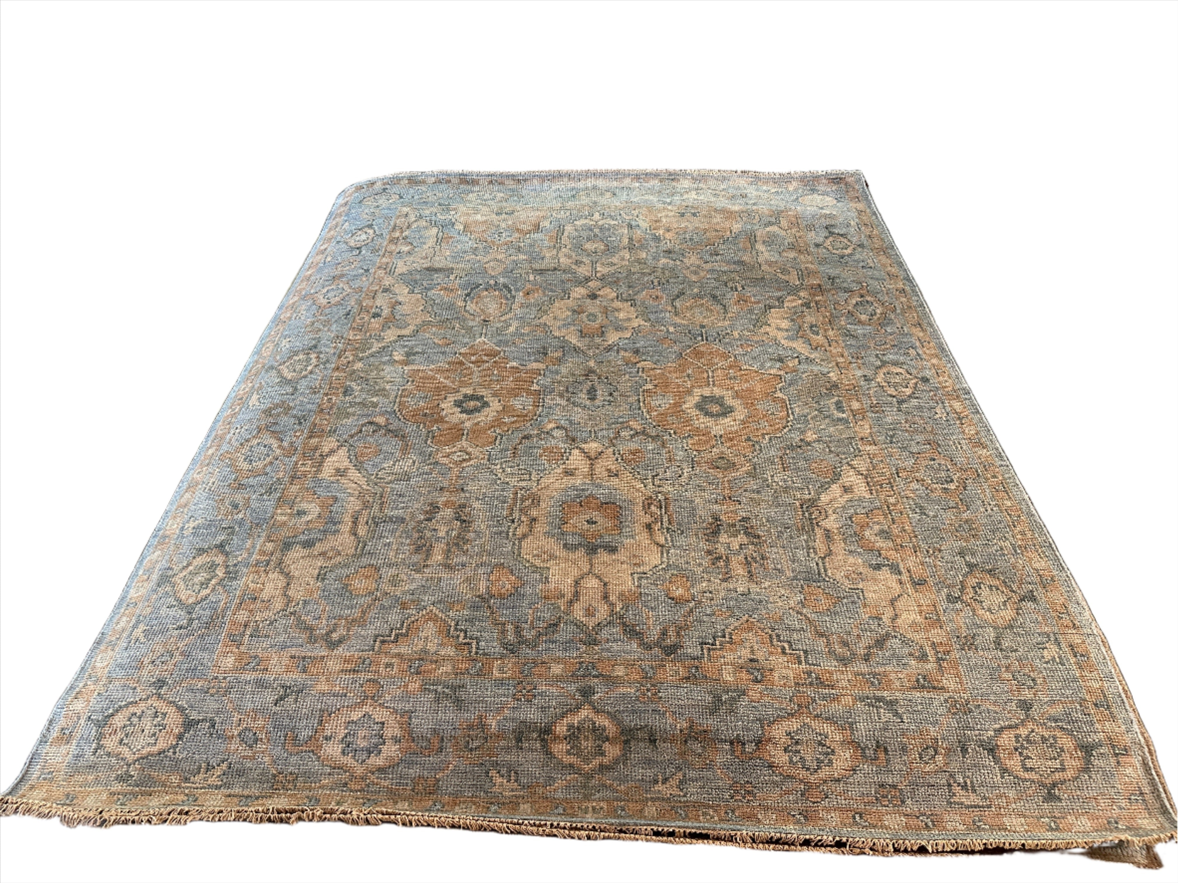 Nancy Lancaster 8.3x10 Light Blue Hand-Knotted Oushak Rug