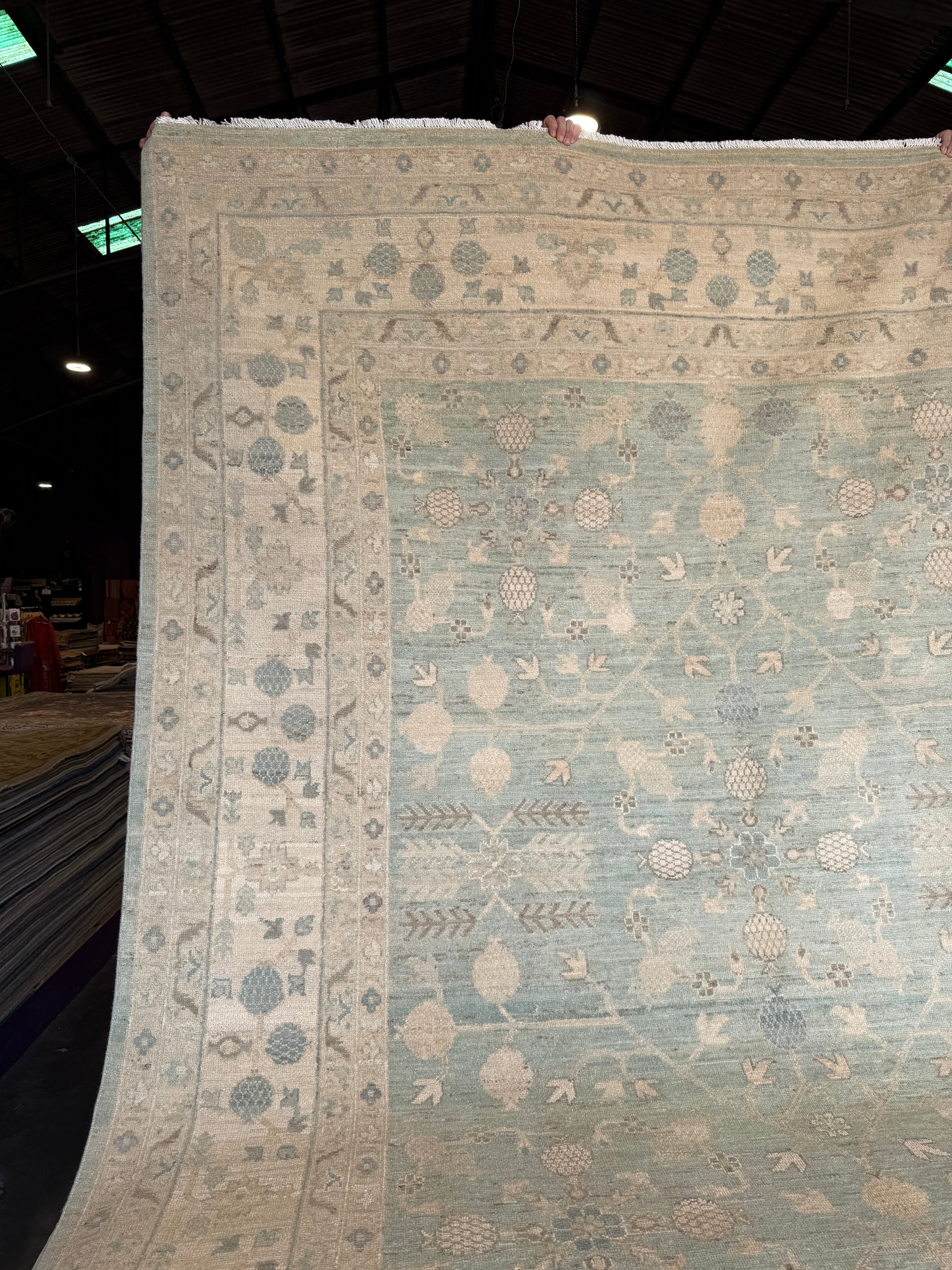 Vron Stevenson 7.9x9.5 Light Blue Whitewashed Afghani Oushak