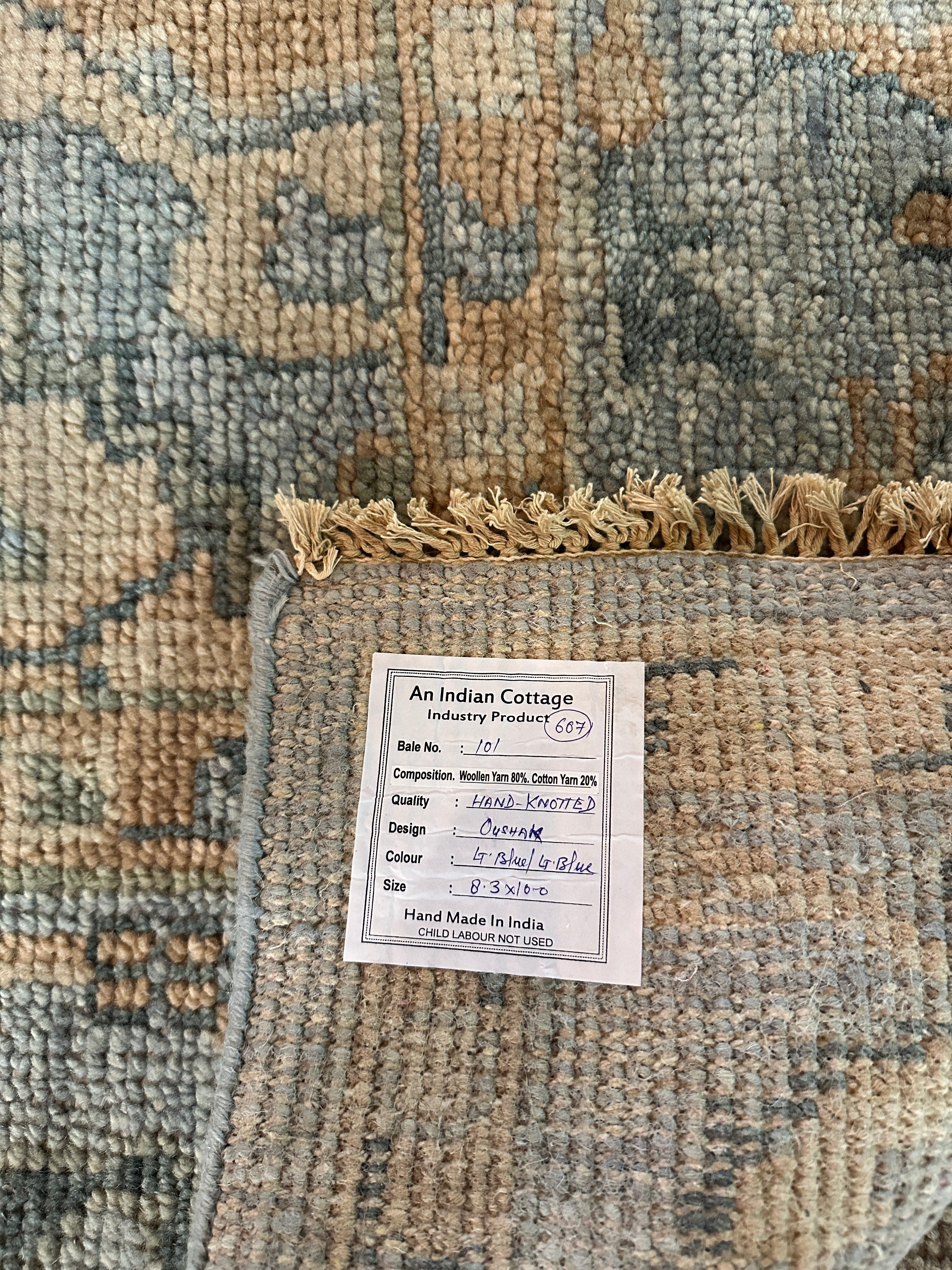 Nancy Lancaster 8.3x10 Light Blue Hand-Knotted Oushak Rug