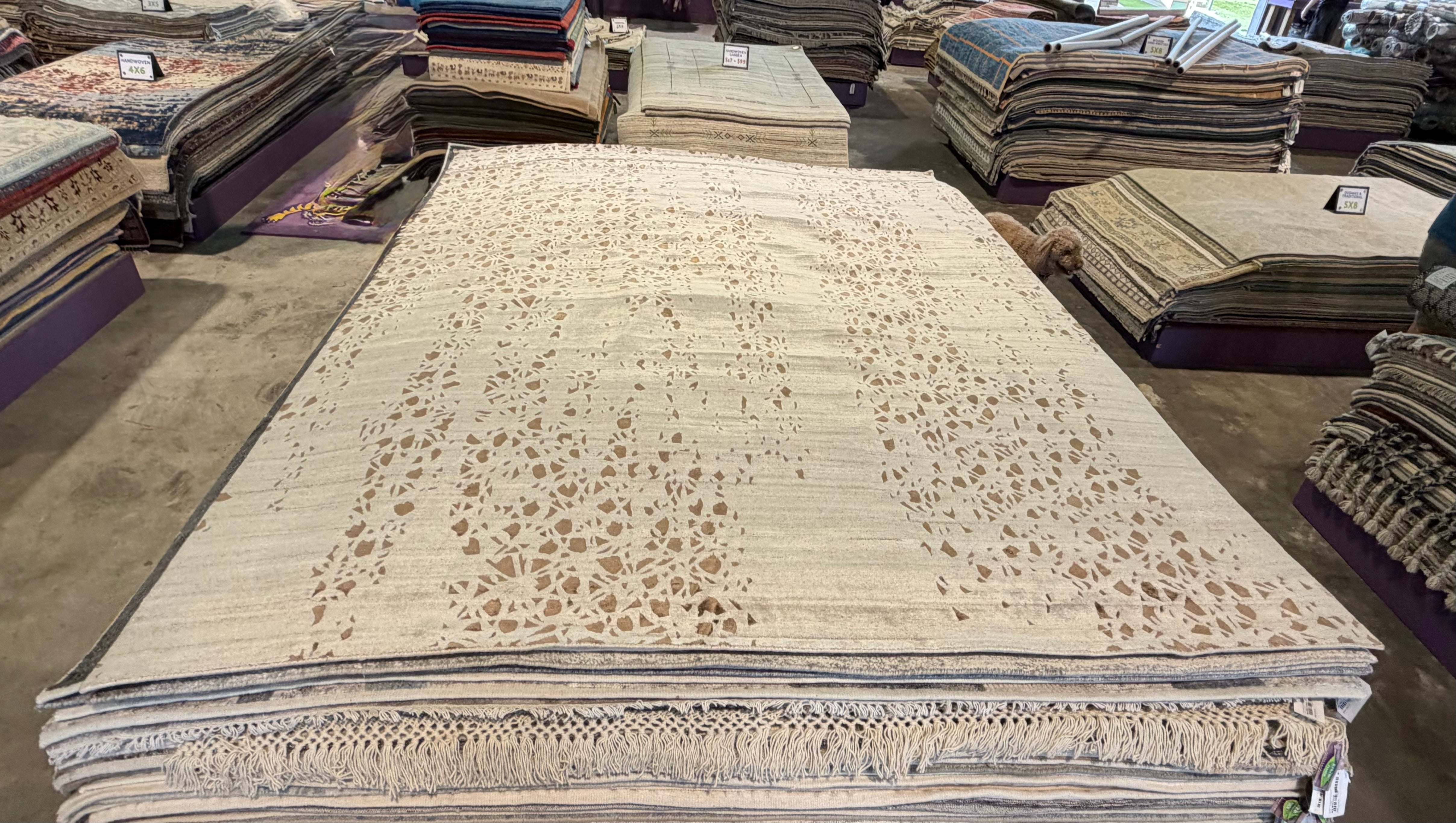 Timothy 8x10 Hand-Knotted Beige & Brown Abstract
