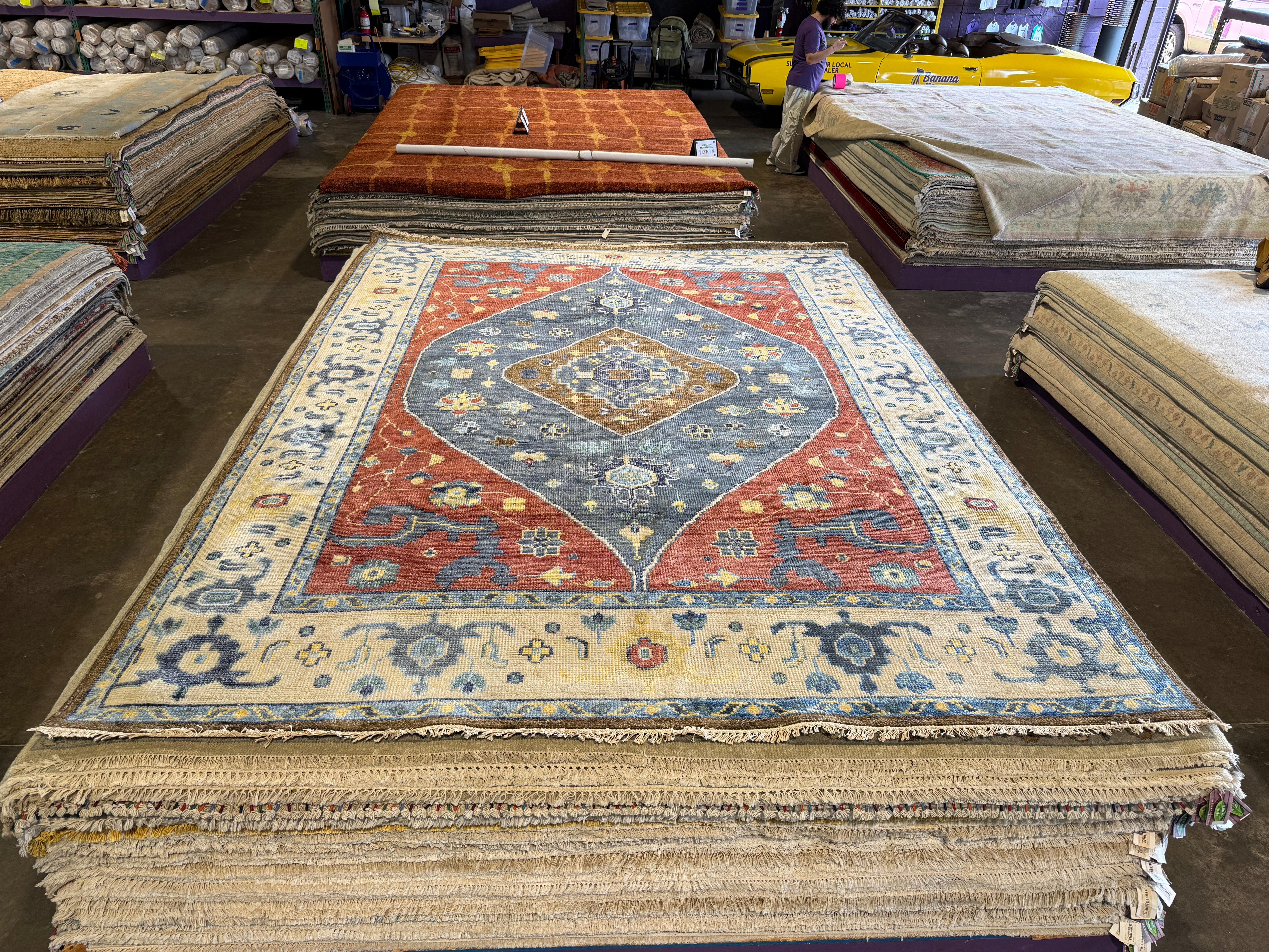 Sandy Gallin 9x12 Red and Ivory Hand-Knotted Oushak Rug - CLEARANCE 50% OFF