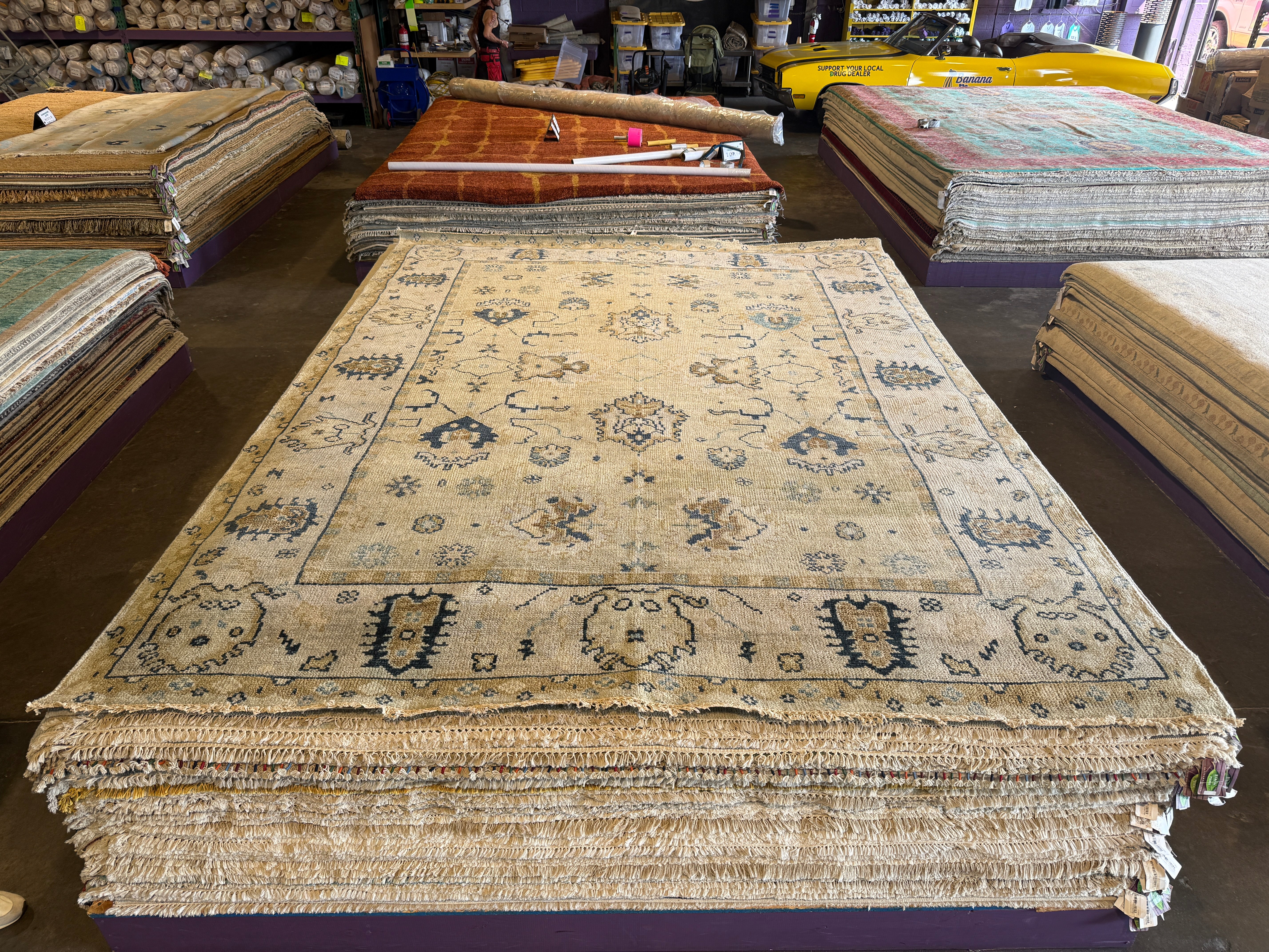 Clara Cleymans 9x12 Light Gold and Beige Hand-Knotted Oushak Rug