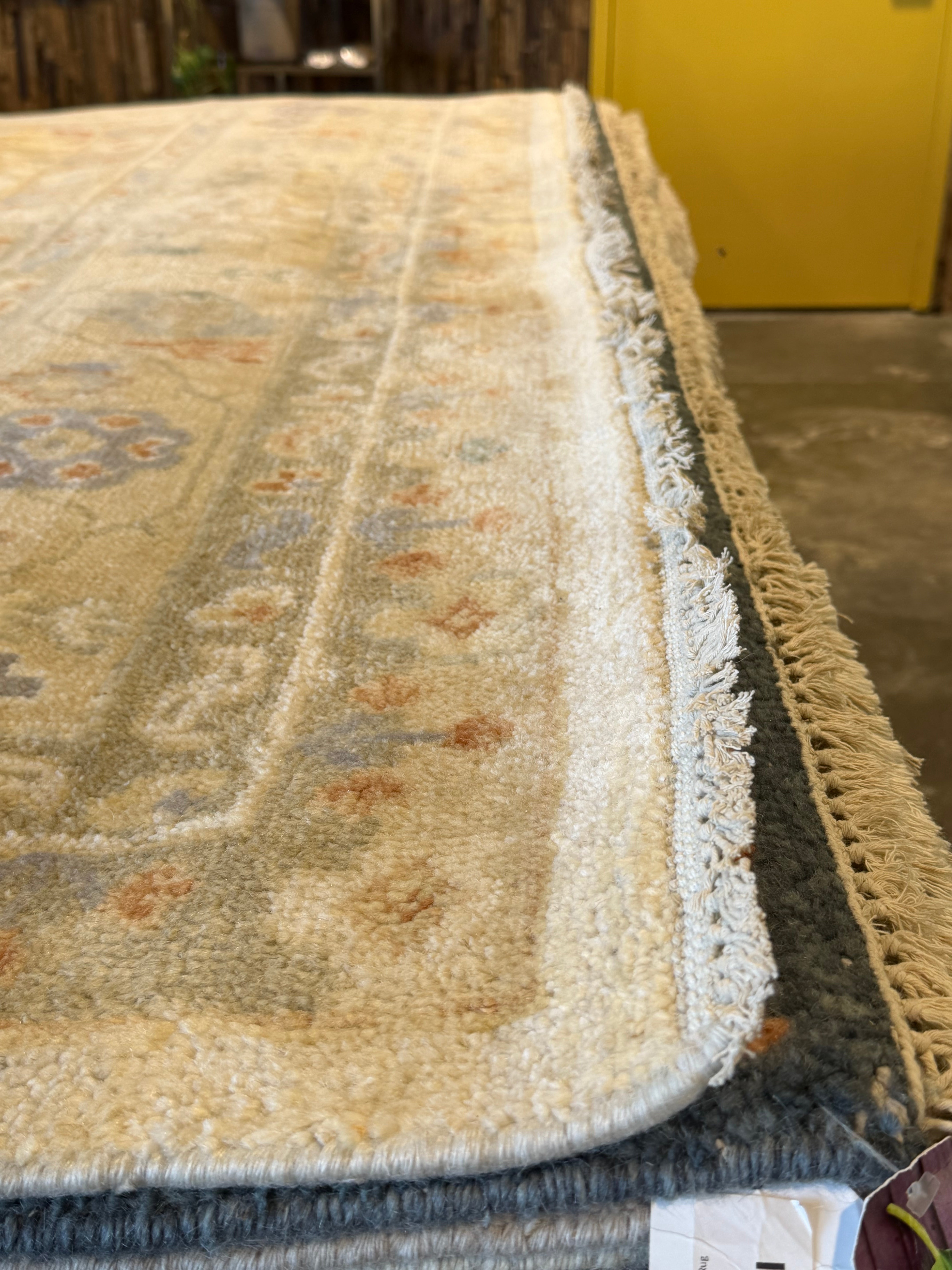 Lesley-Ann Brandt 8.3x10 Hand-Knotted Oushak Rug Ivory and Tan