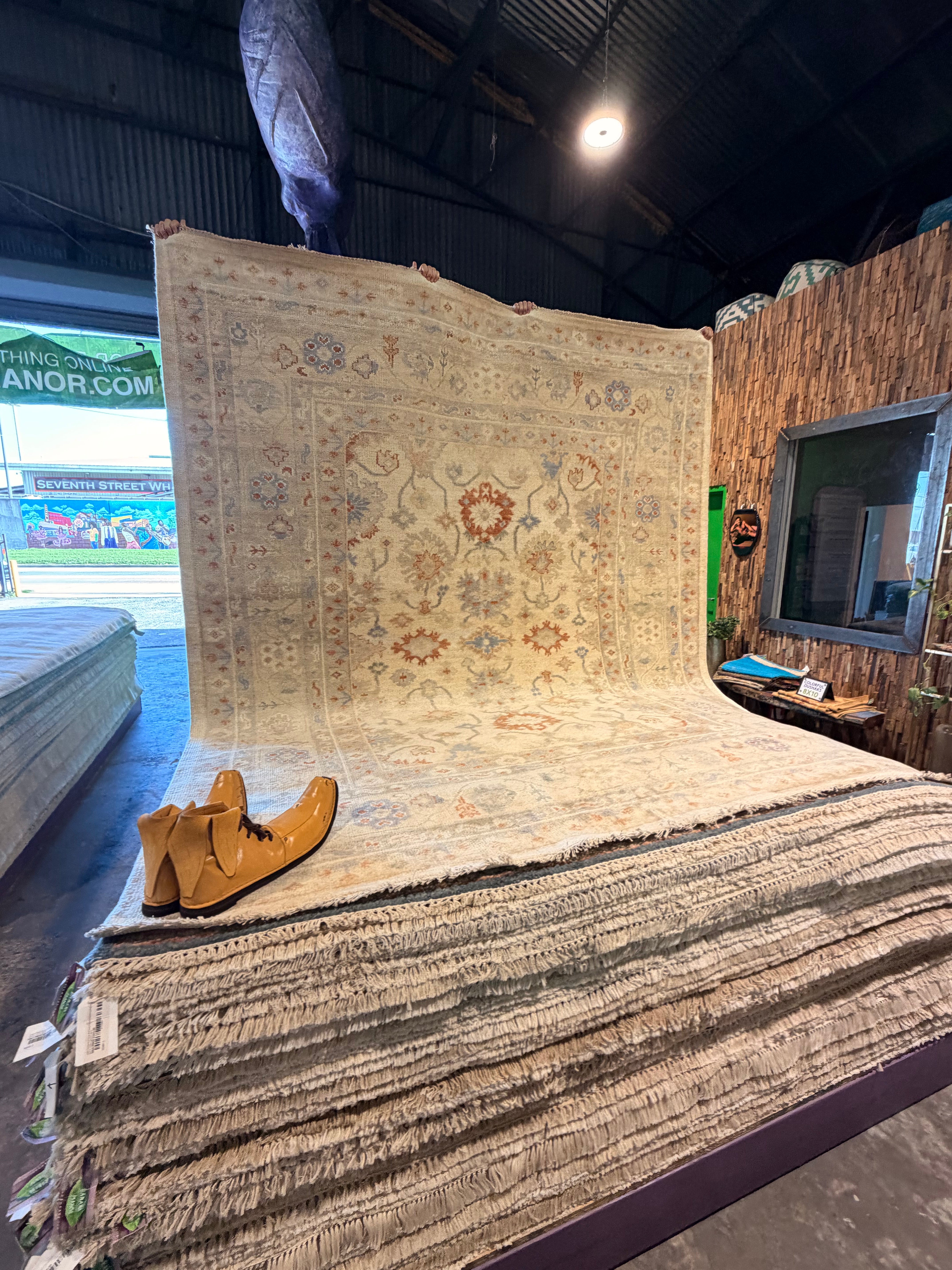 Lesley-Ann Brandt 8.3x10 Hand-Knotted Oushak Rug Ivory and Tan
