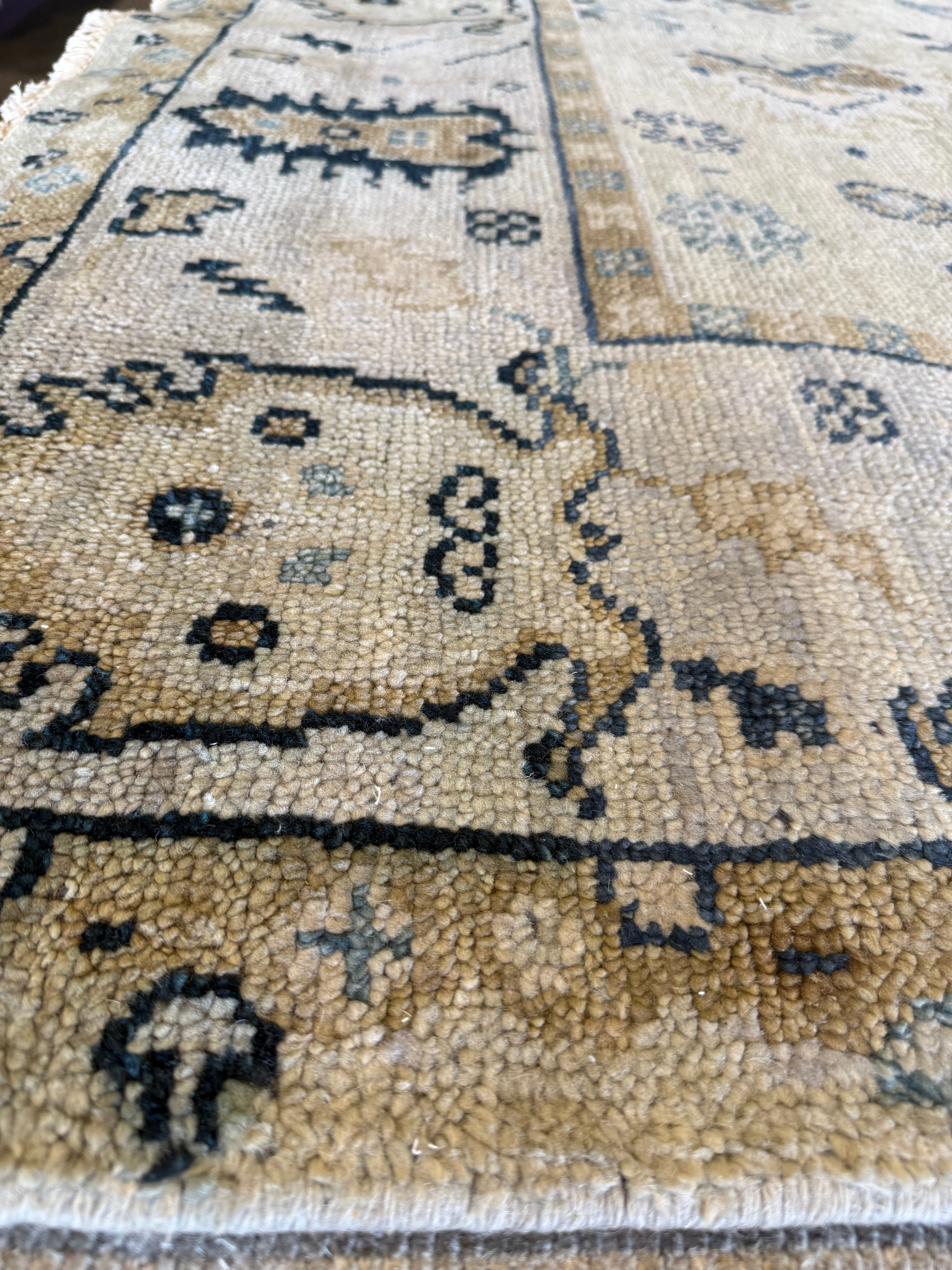 Clara Cleymans 9x12 Light Gold and Beige Hand-Knotted Oushak Rug