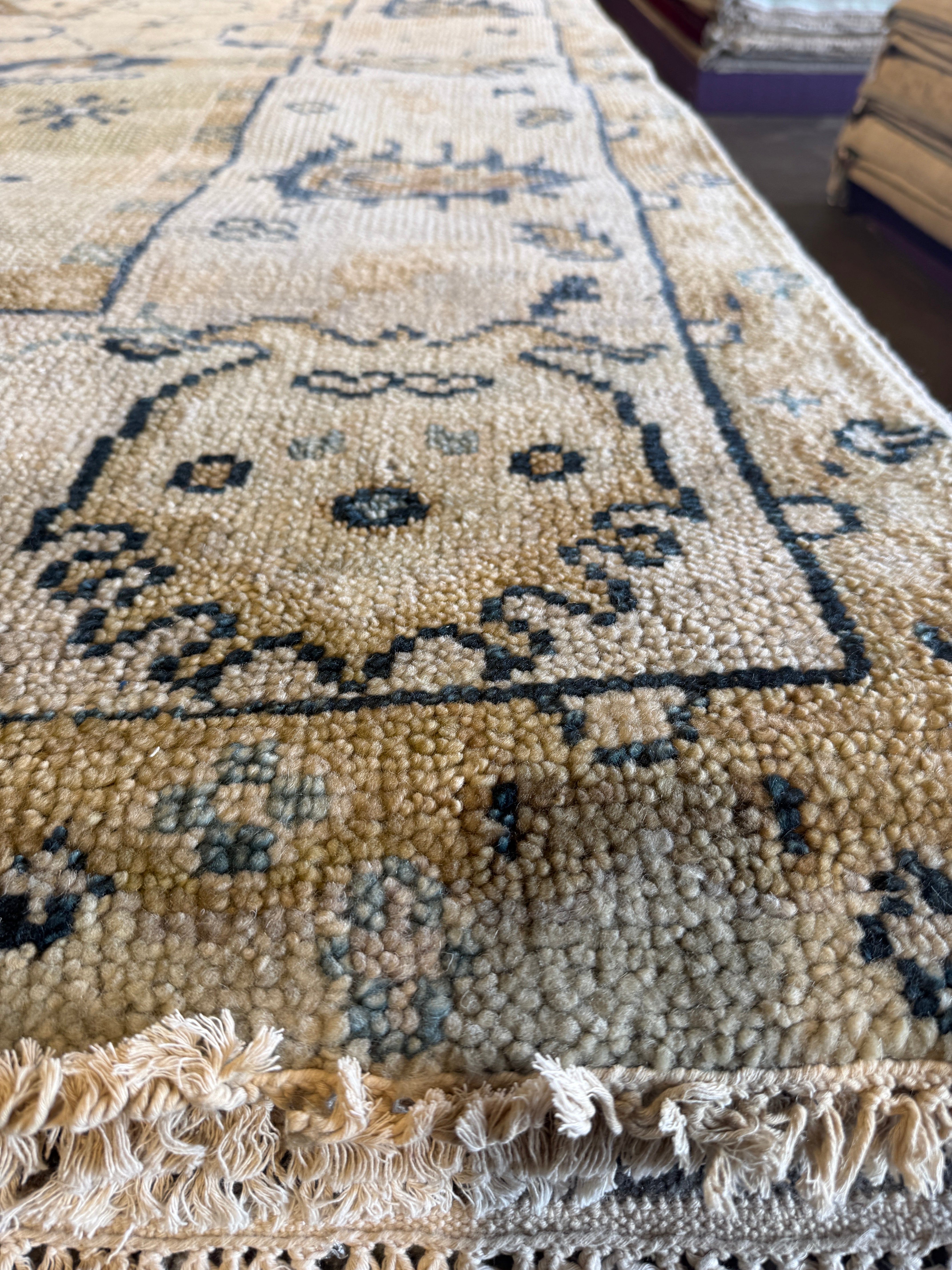 Clara Cleymans 9x12 Light Gold and Beige Hand-Knotted Oushak Rug