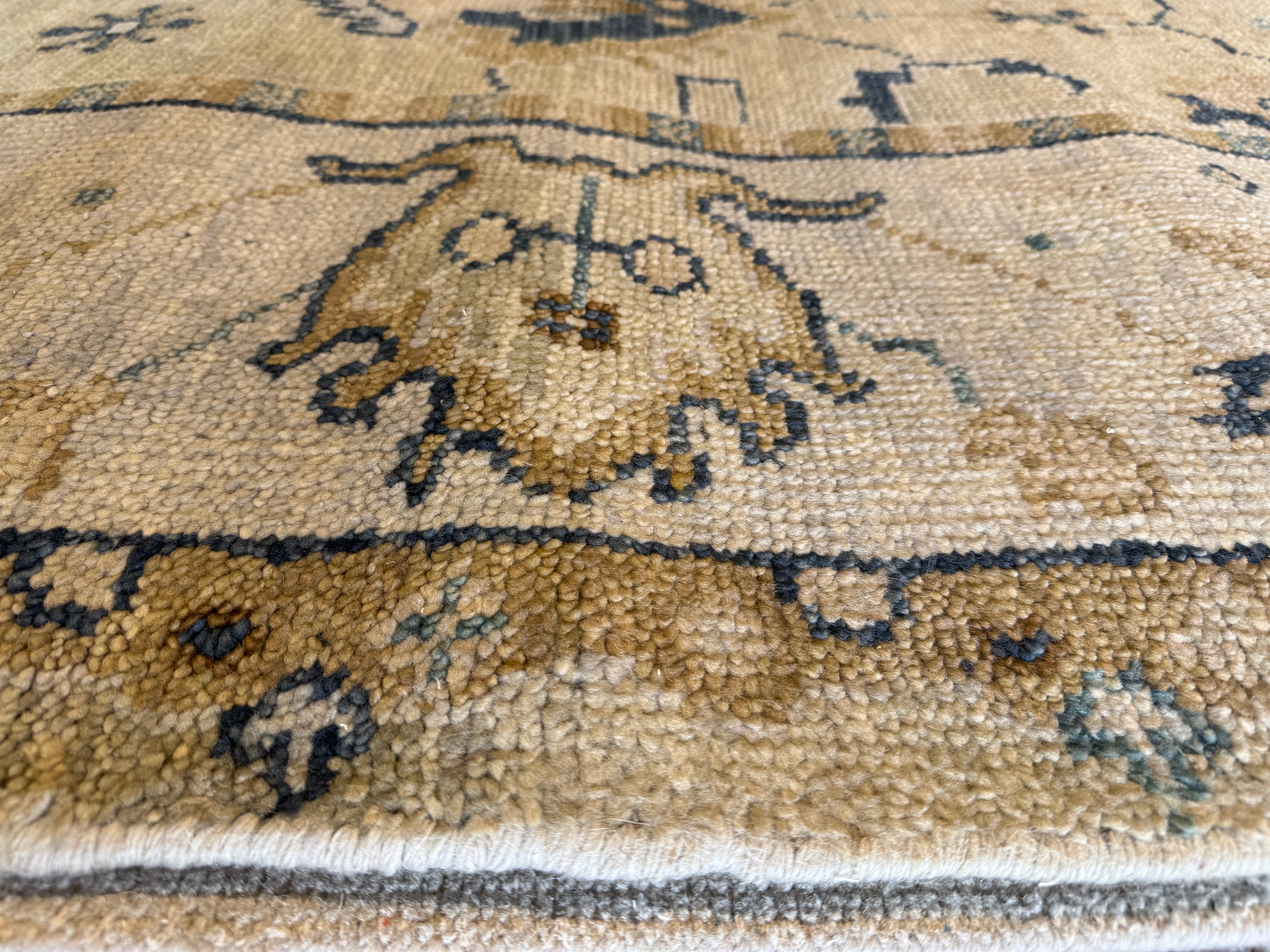 Clara Cleymans 9x12 Light Gold and Beige Hand-Knotted Oushak Rug