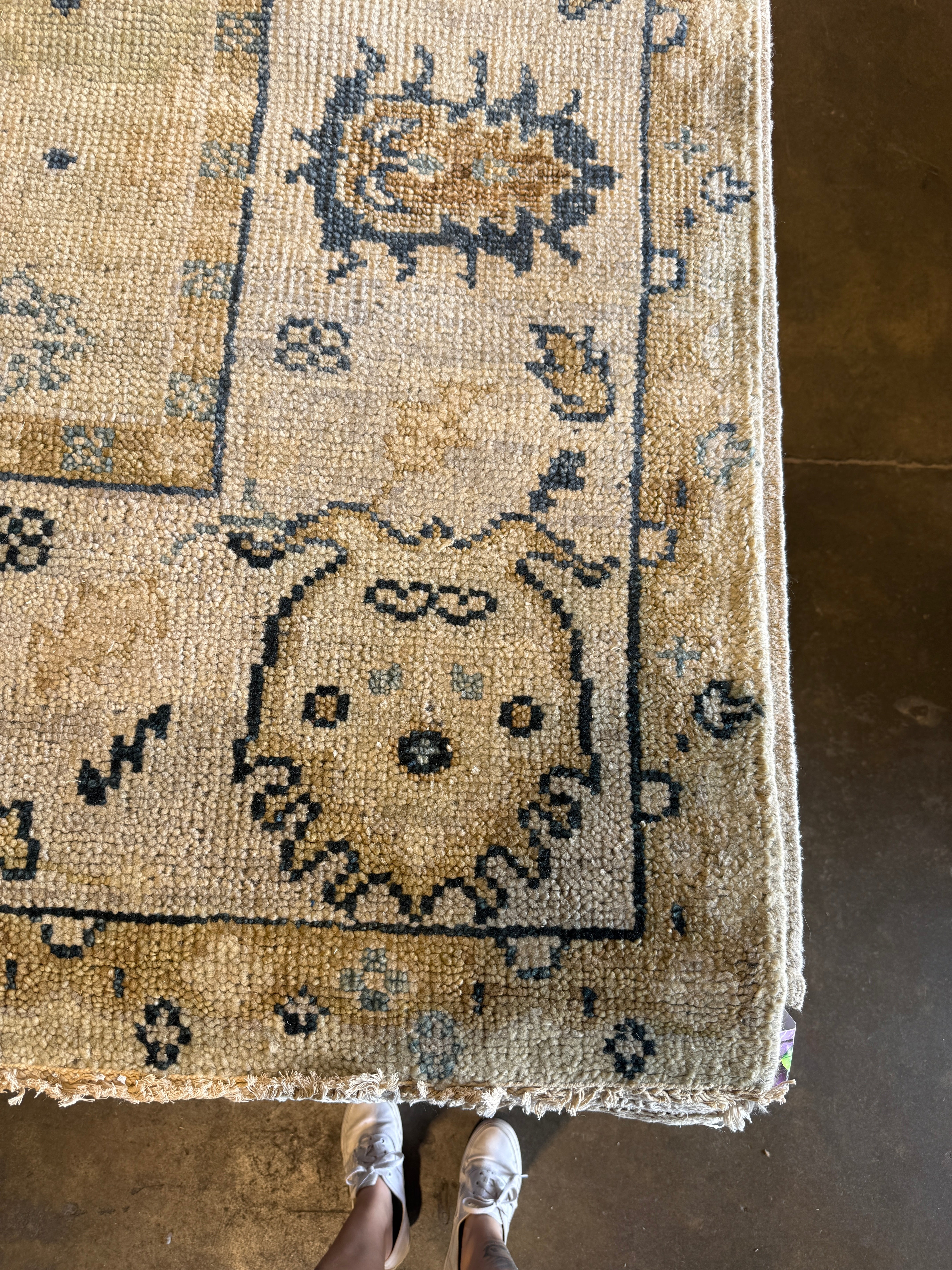 Clara Cleymans 9x12 Light Gold and Beige Hand-Knotted Oushak Rug