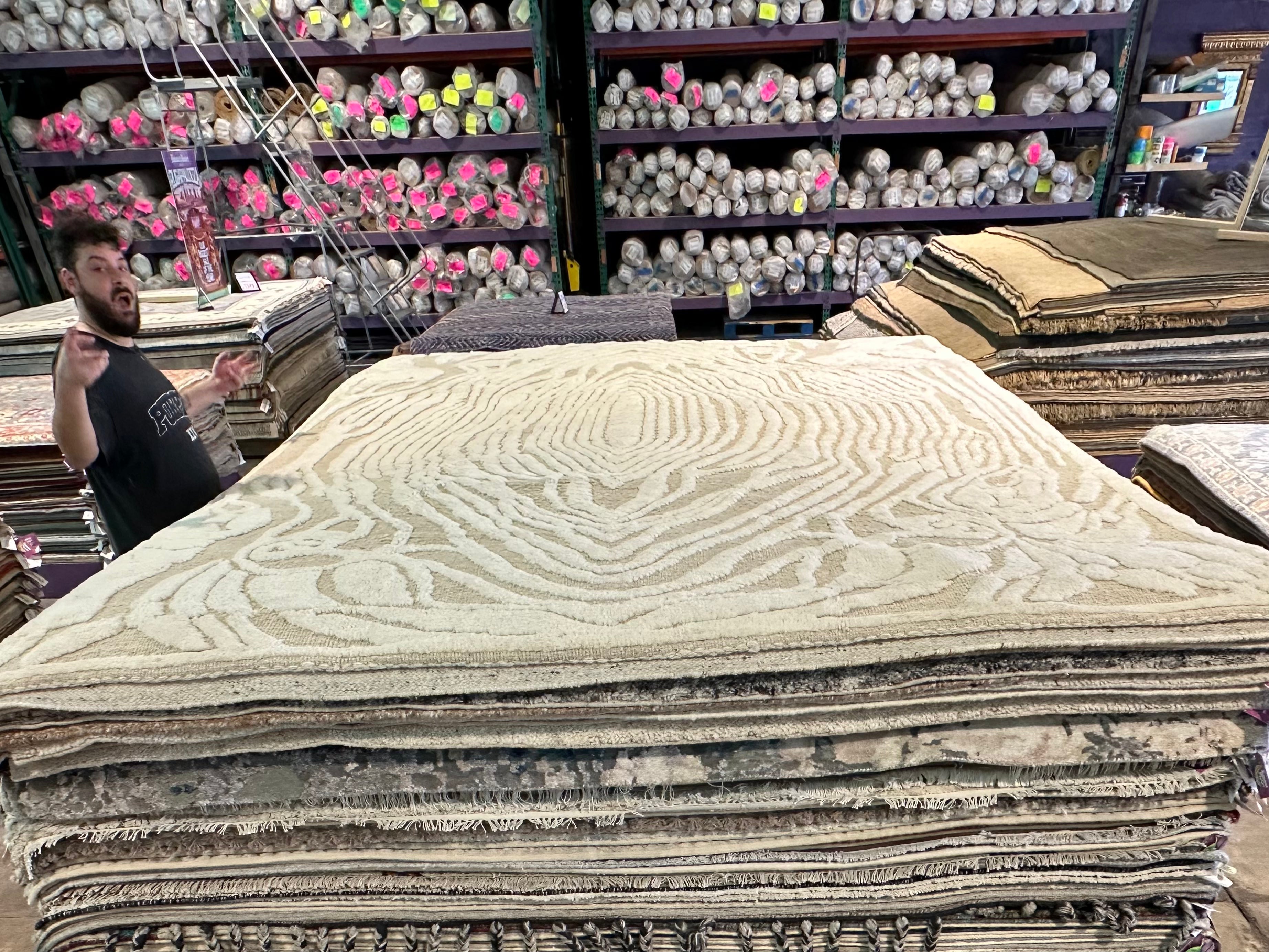 Sullen Owens-Bender 9.4x12.1 Cream Hand-Knotted Afghani Moroccan Style Rug
