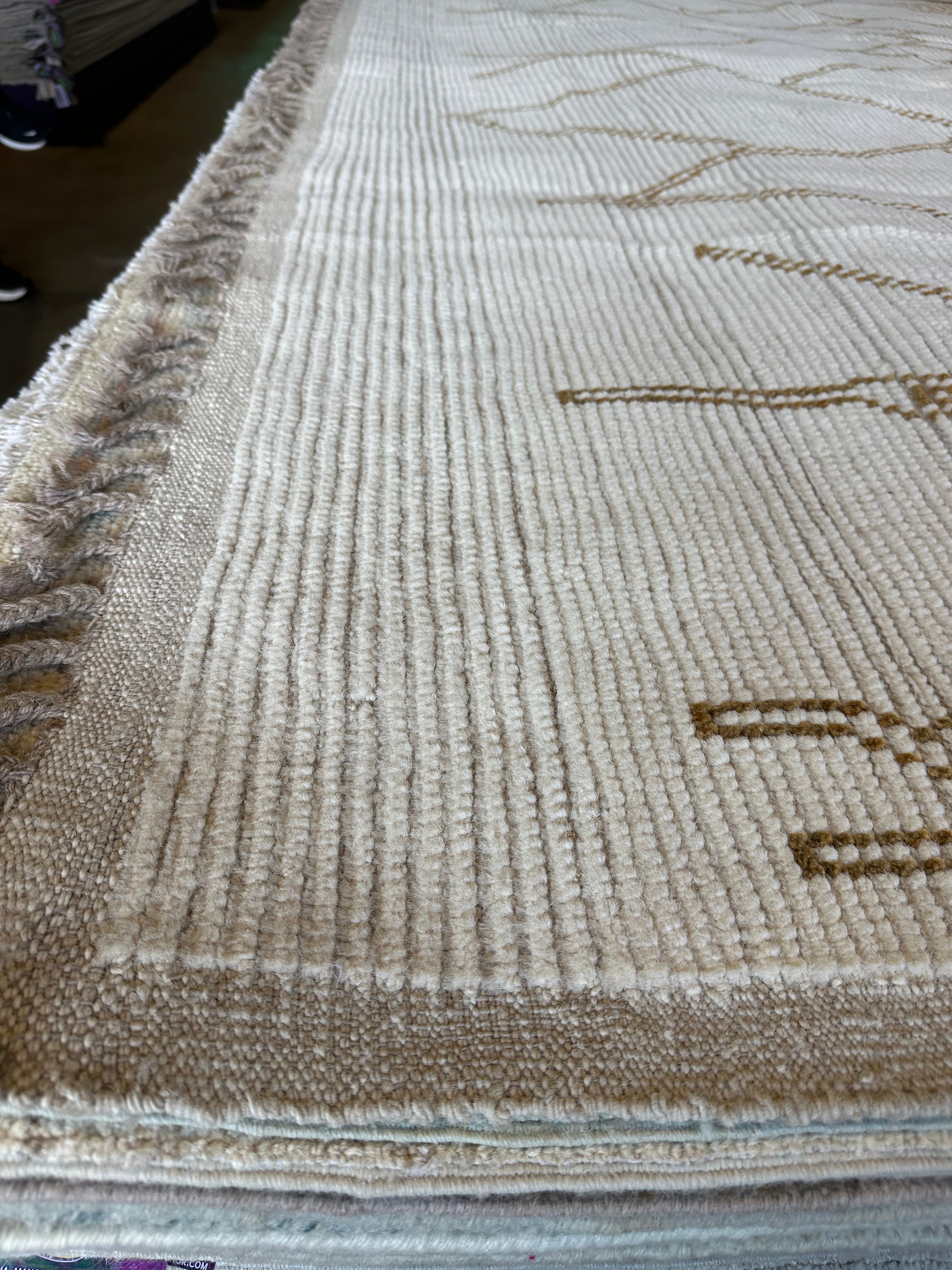 Dom Gabriel 8x8.2 Cream Hand-Knotted Afghani Moroccan Style Rug