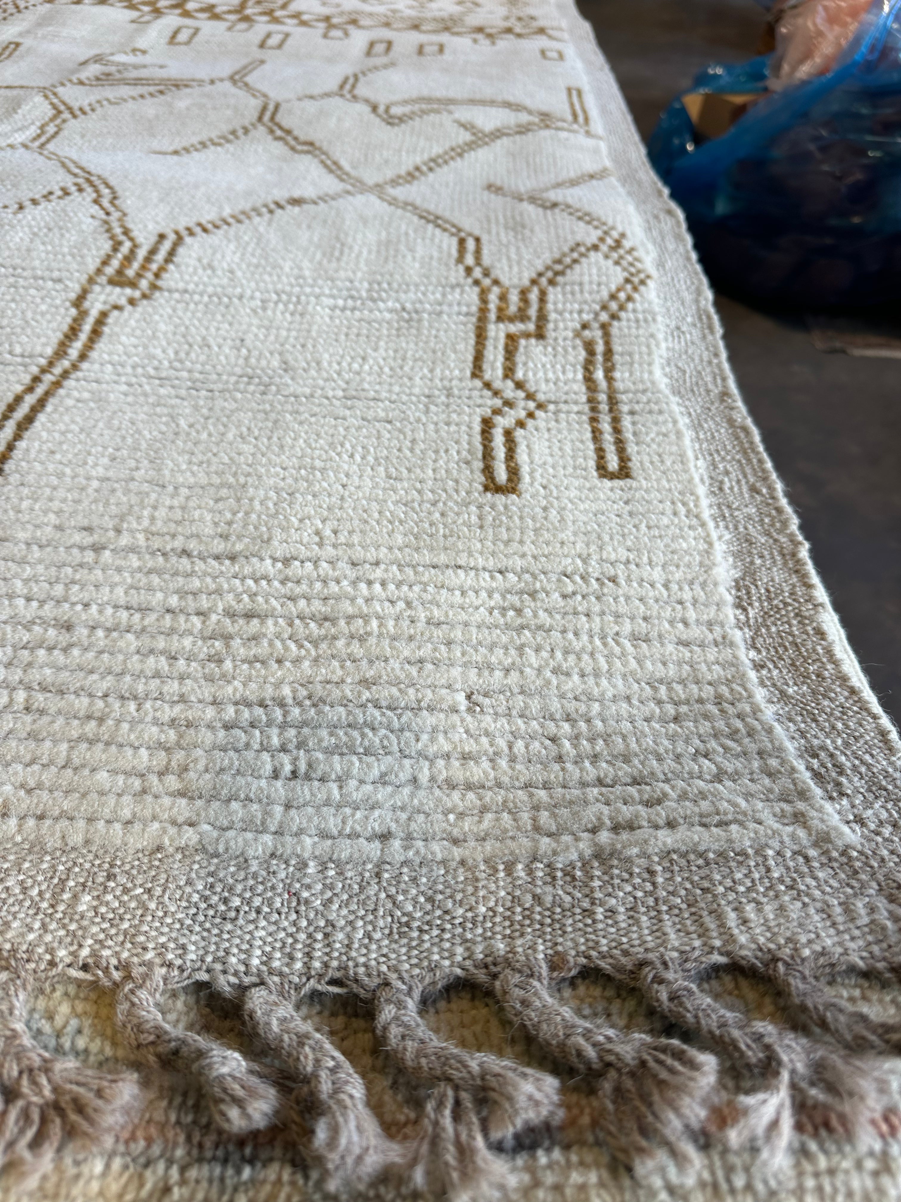 Dom Gabriel 8x8.2 Cream Hand-Knotted Afghani Moroccan Style Rug