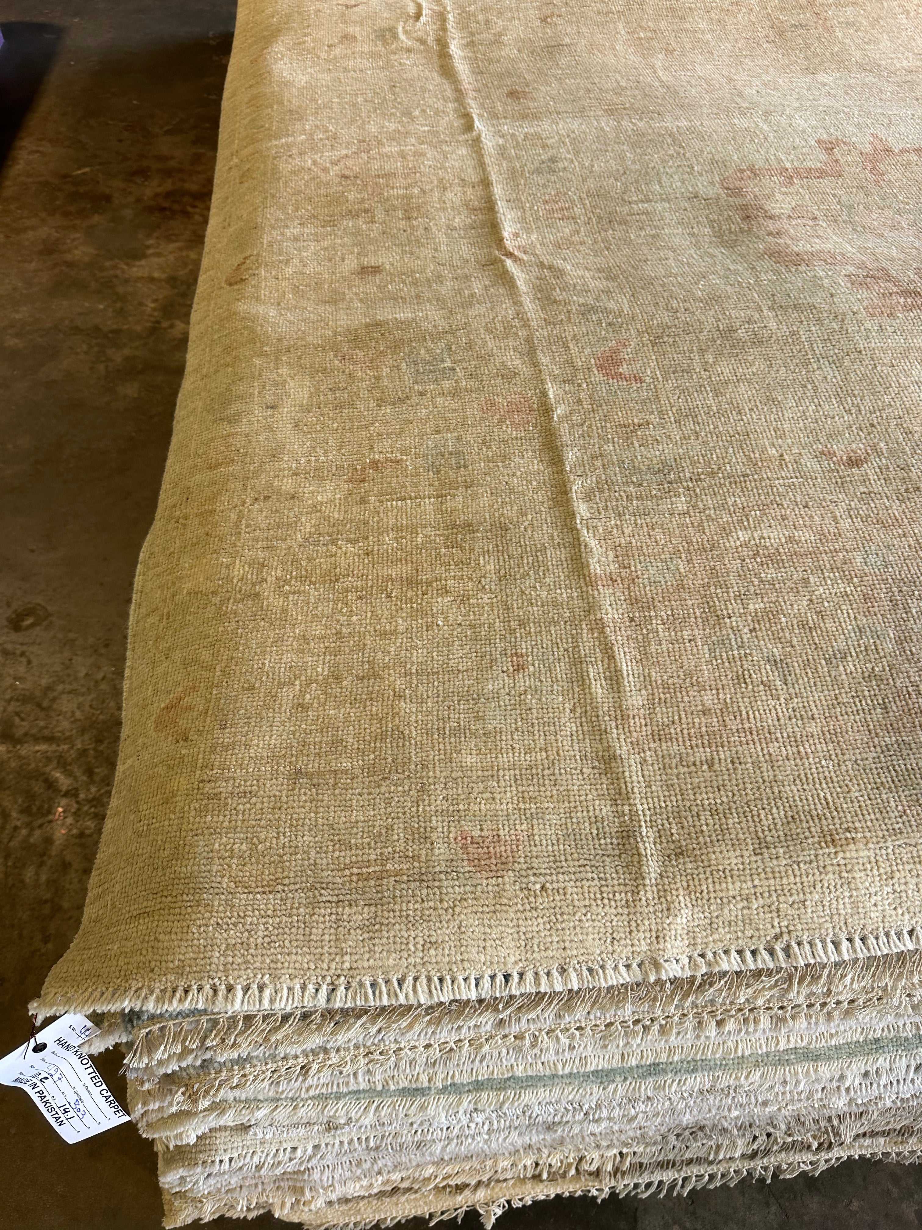 Trinity Grace Brown 10.2x14.1 Beige Whitewashed Hand-Knotted Oushak