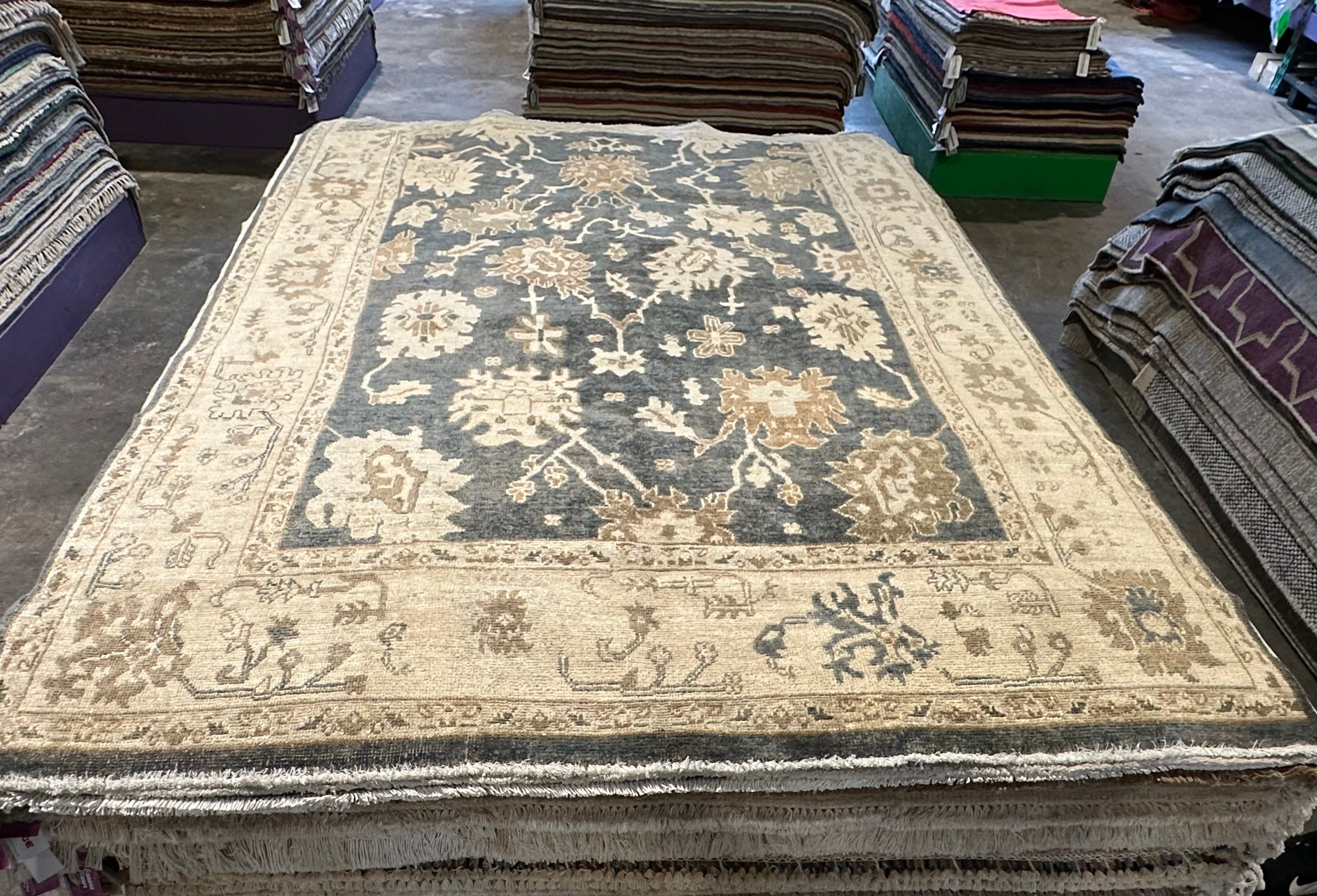 Tamara Fifield 5.10x9 Gray Whitewashed Hand-Knotted Oushak
