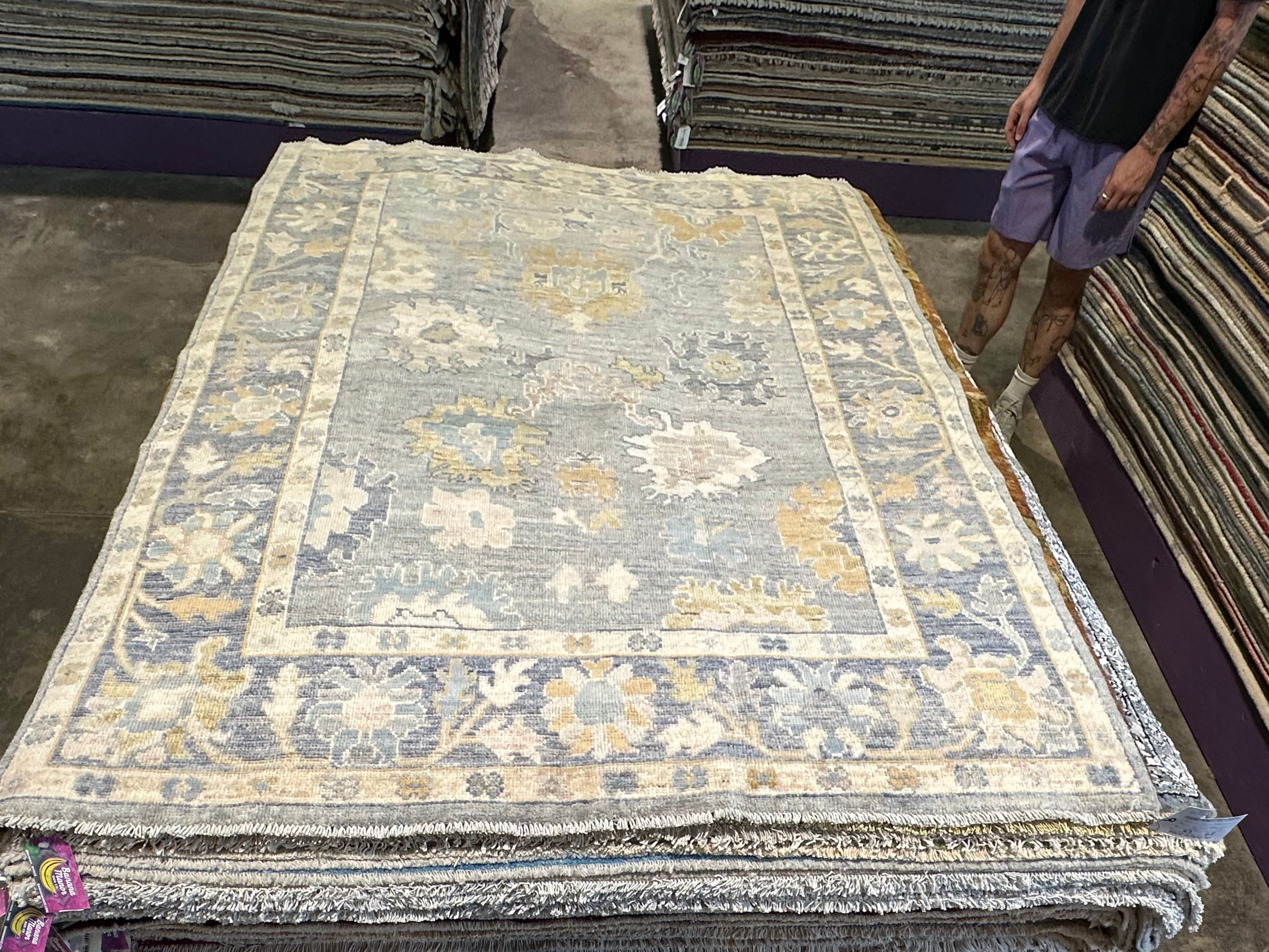 Adrienne Erickson 4.9x6.10 Blue Whitewashed Hand-Knotted Oushak