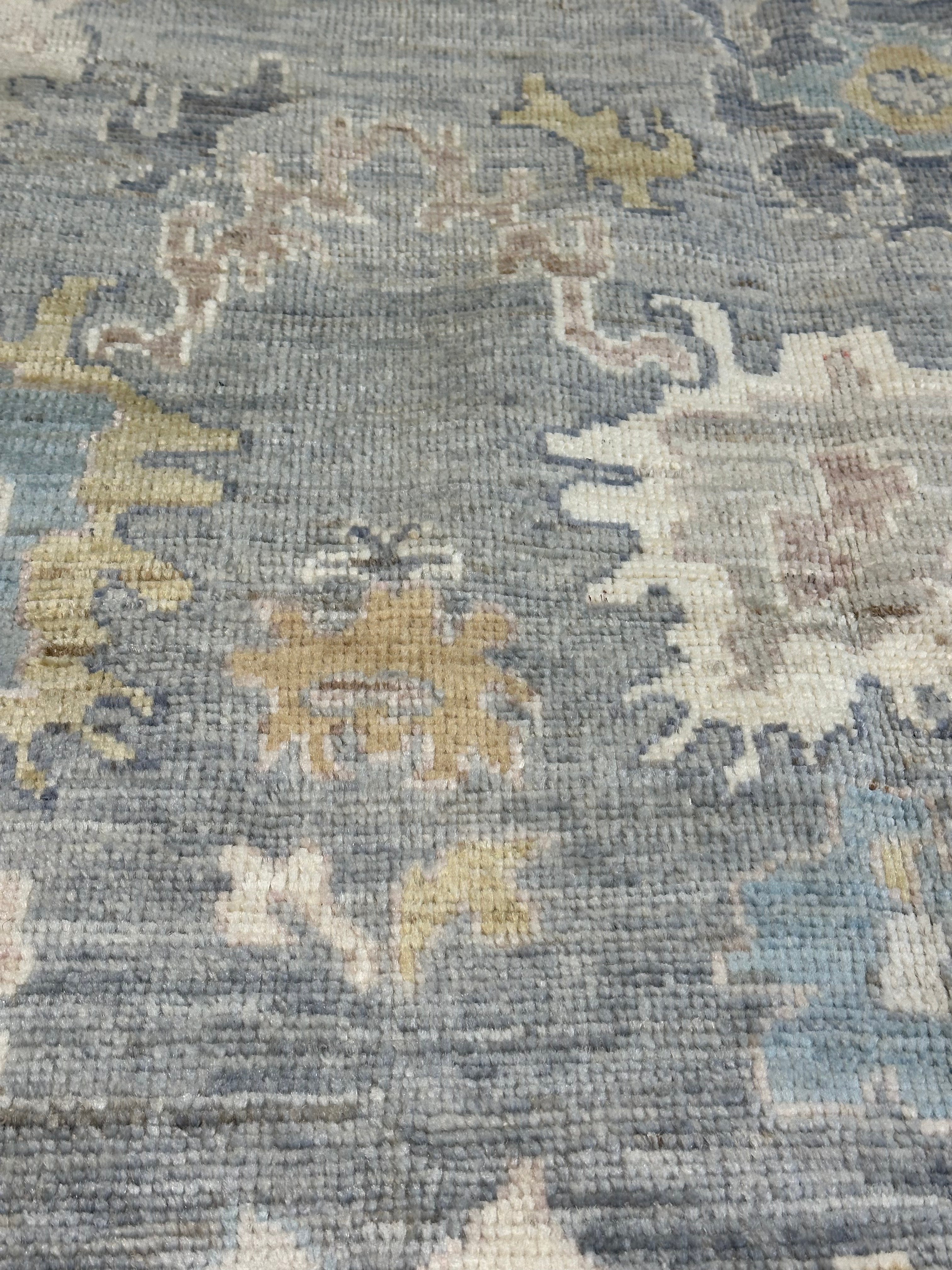 Adrienne Erickson 4.9x6.10 Blue Whitewashed Hand-Knotted Oushak