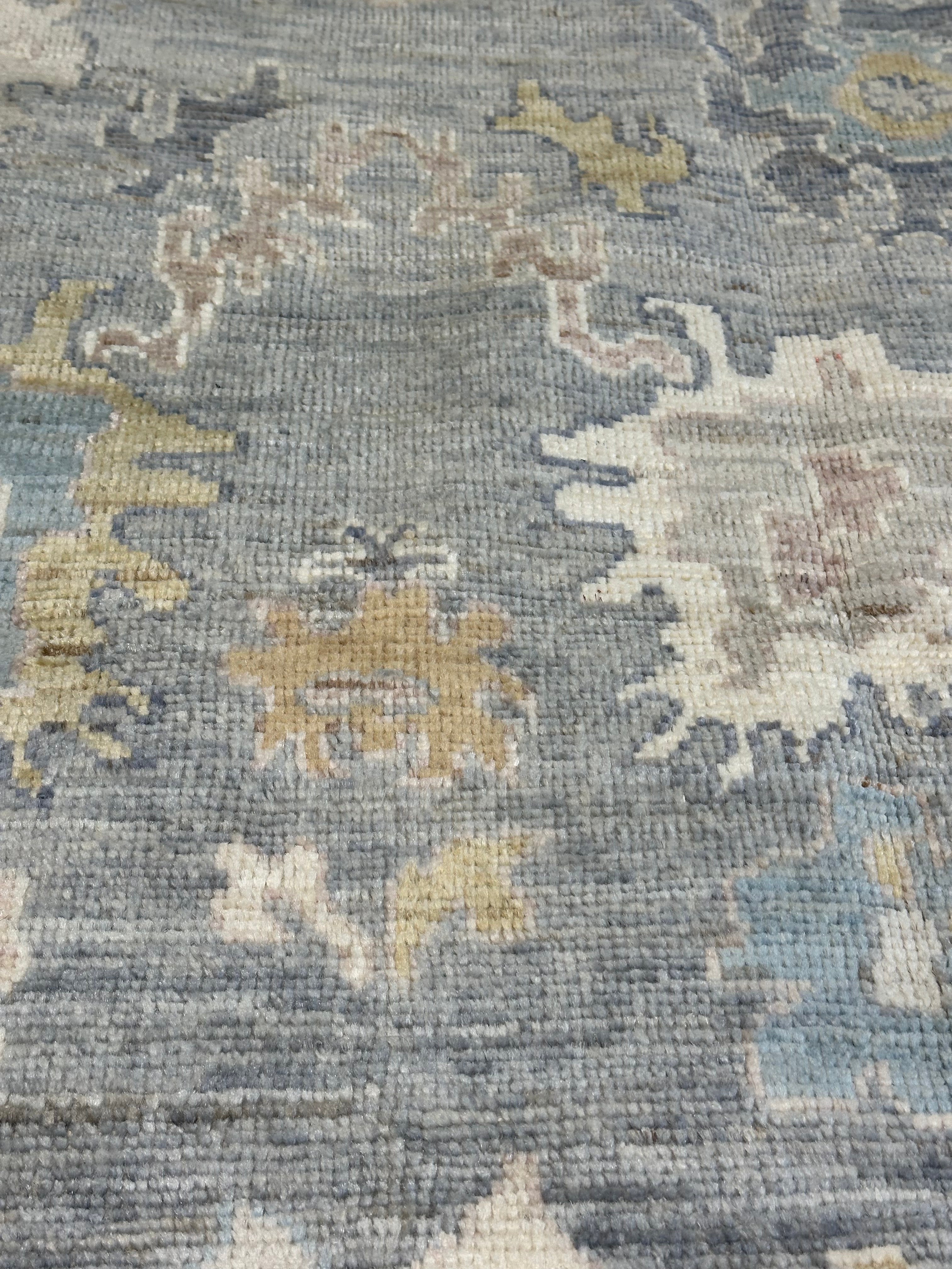 Adrienne Erickson 4.9x6.10 Blue Whitewashed Hand-Knotted Oushak