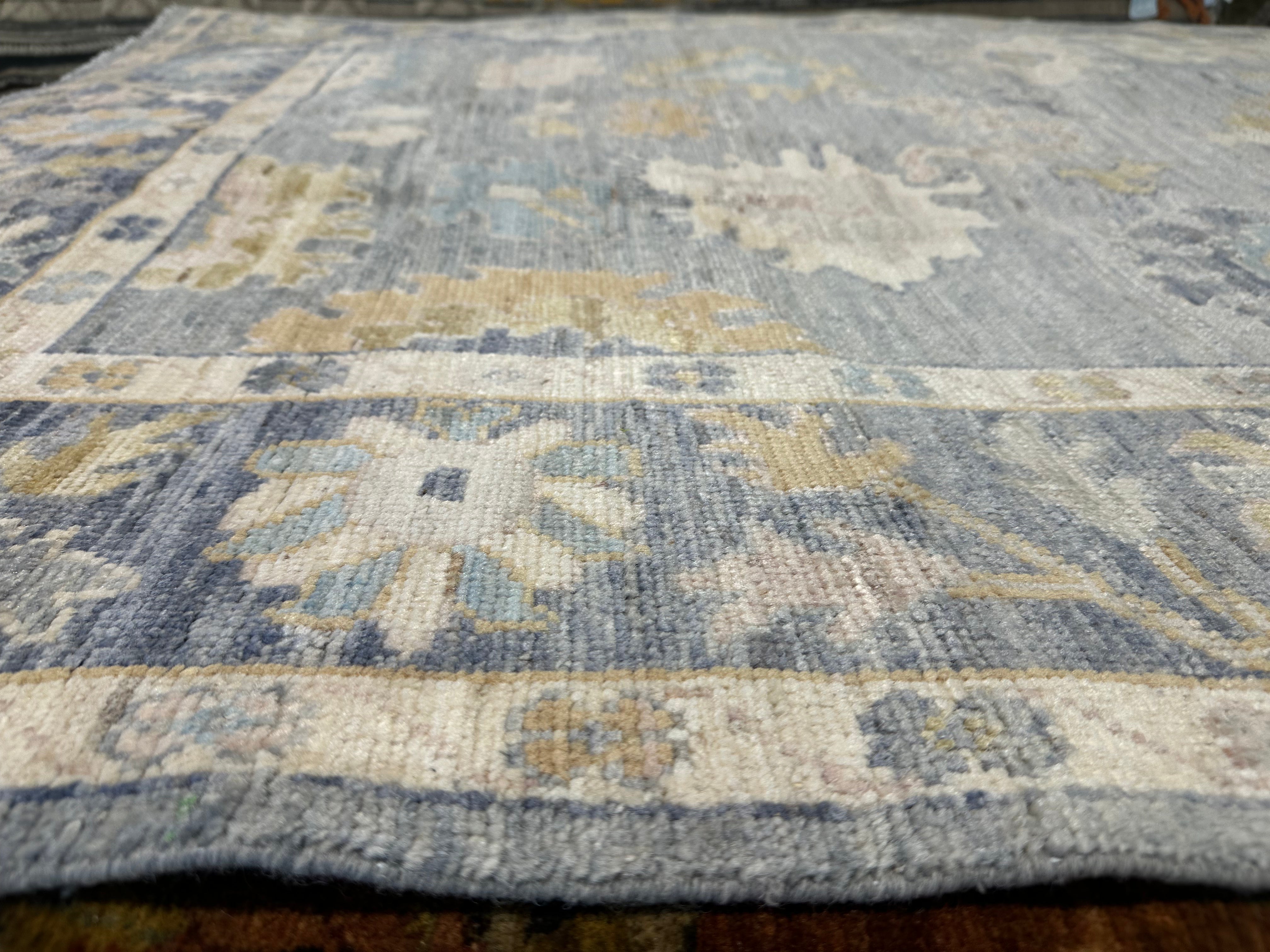 Adrienne Erickson 4.9x6.10 Blue Whitewashed Hand-Knotted Oushak