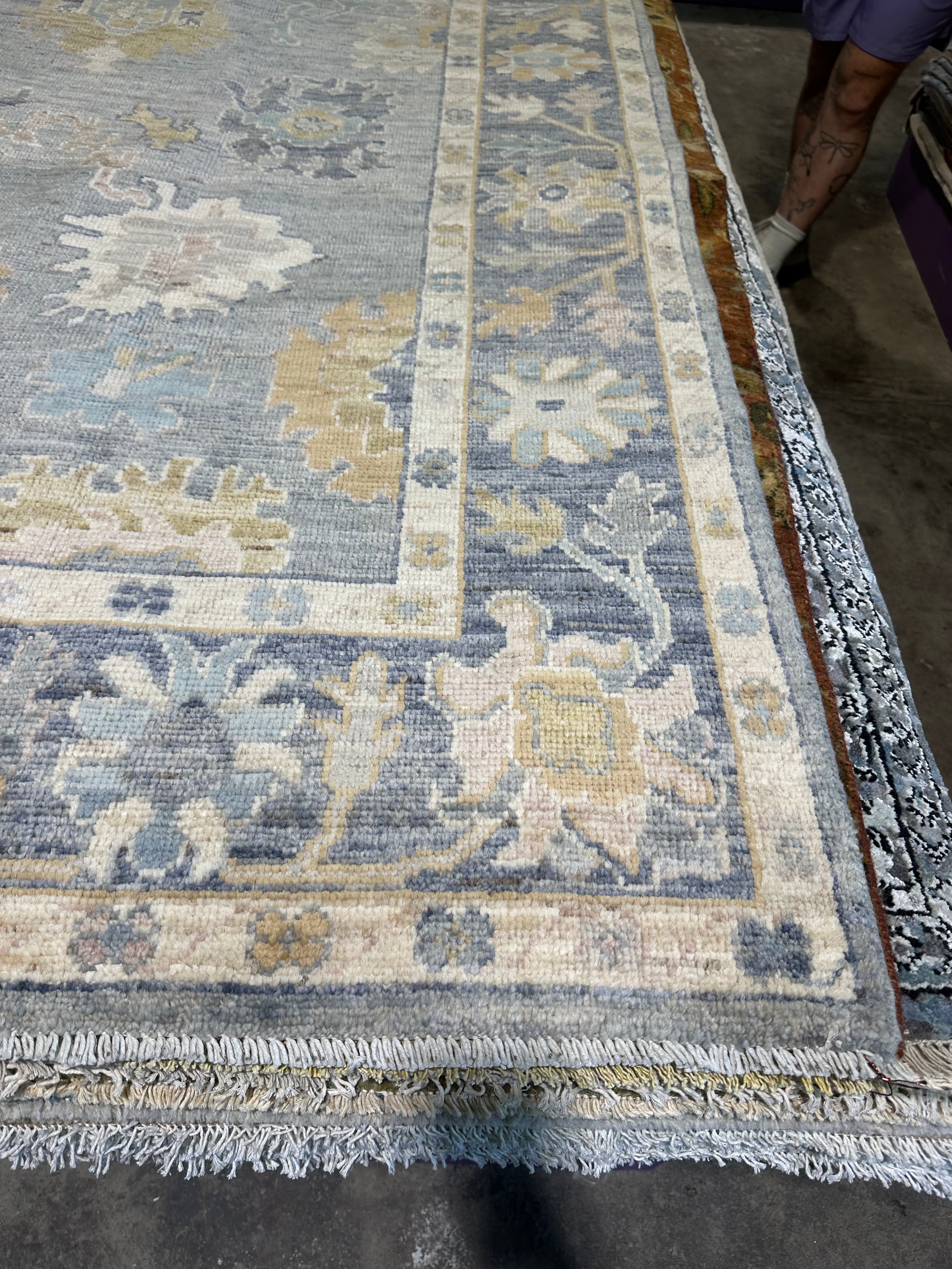 Adrienne Erickson 4.9x6.10 Blue Whitewashed Hand-Knotted Oushak