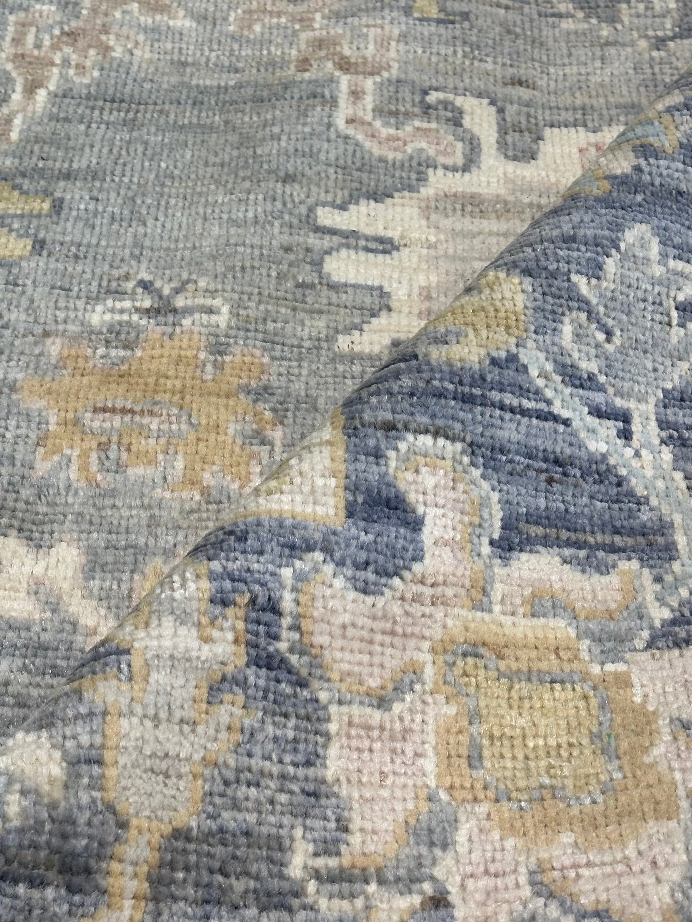 Adrienne Erickson 4.9x6.10 Blue Whitewashed Hand-Knotted Oushak