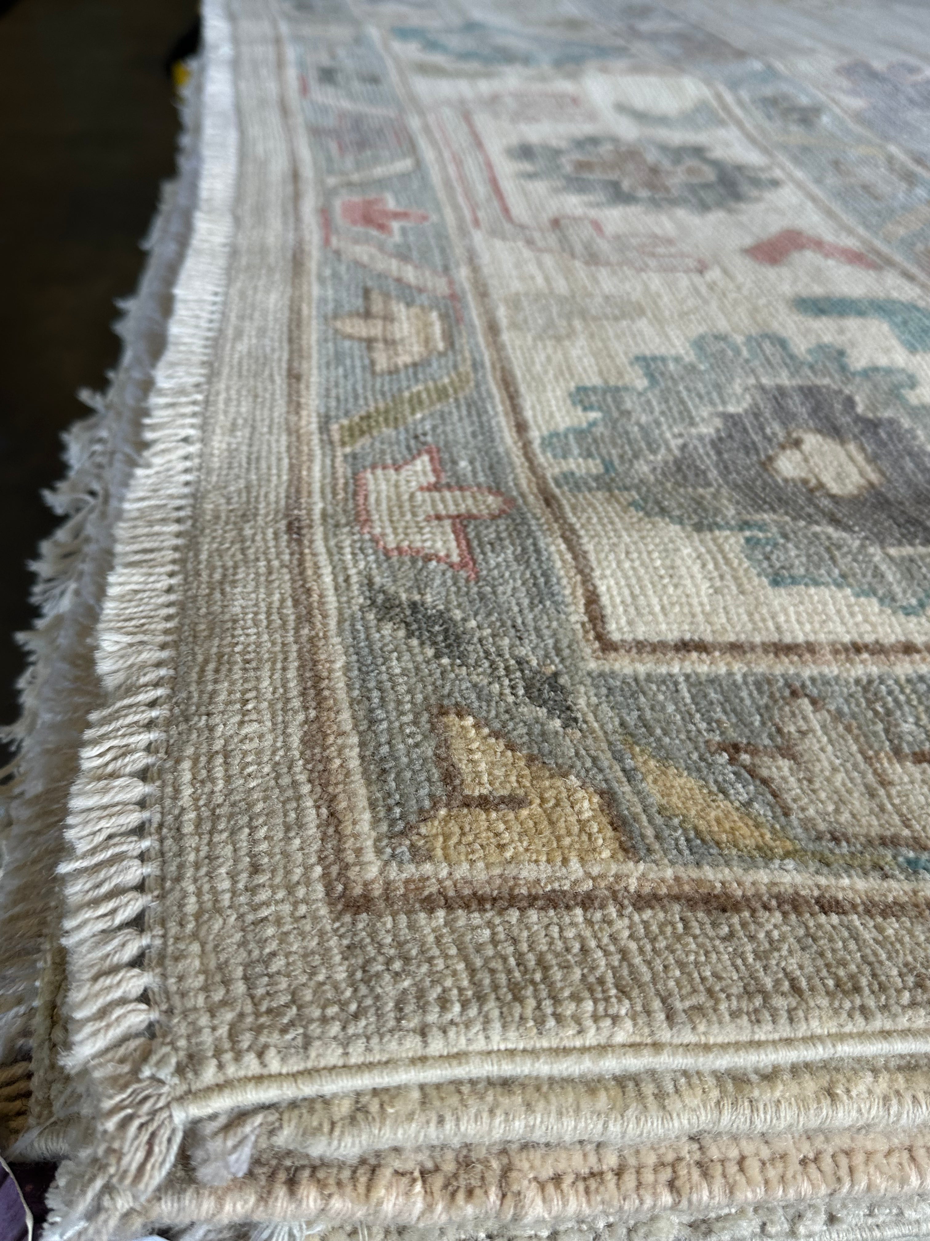 Lisa Ryder 9.3x11.11 Blue Whitewashed Hand-Knotted Oushak
