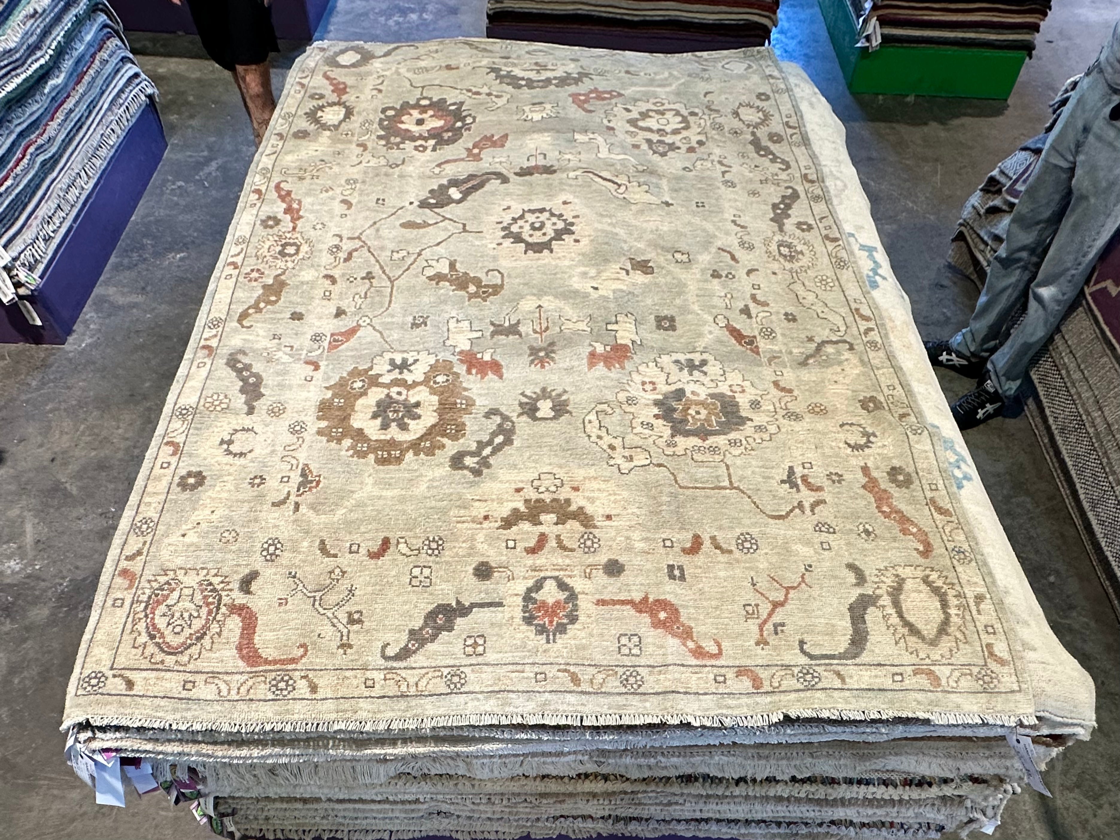 Rebecca Cooters 5.7x8.10 Blue Whitewashed Hand-Knotted Oushak