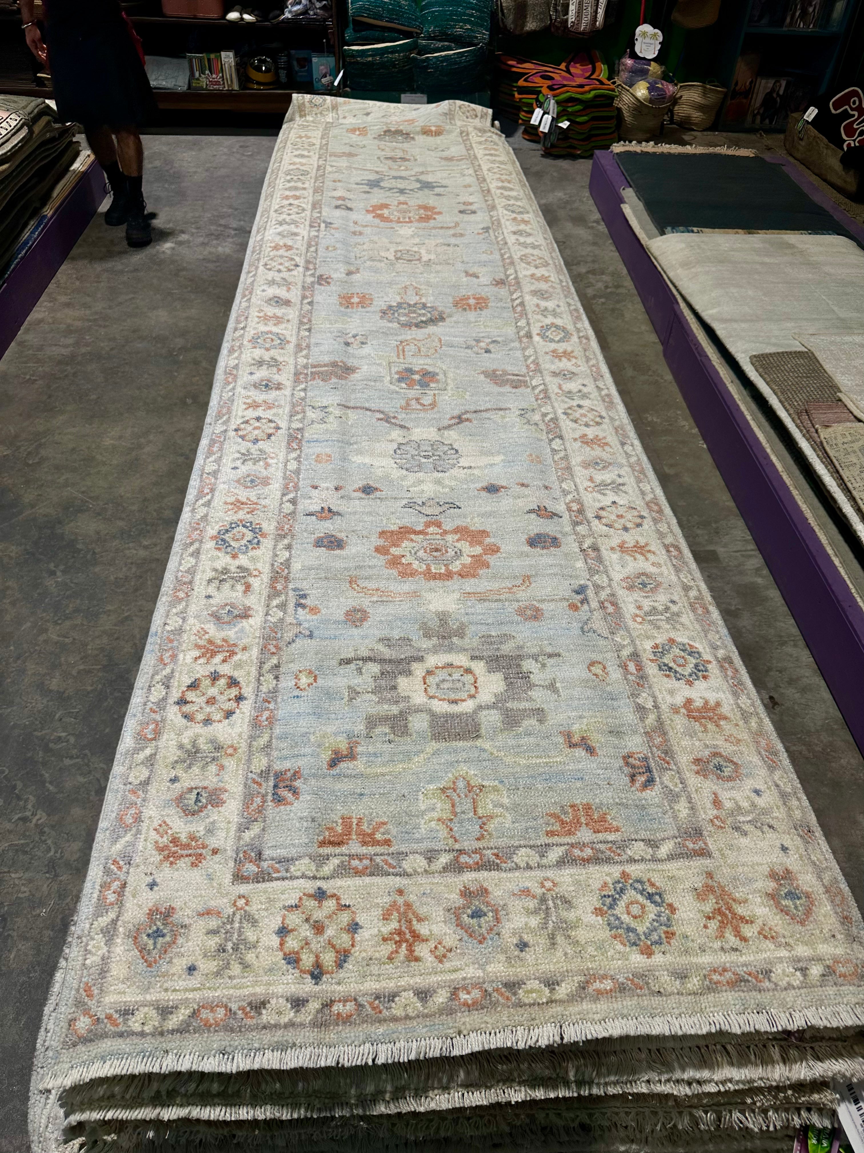 Morticia Addams 2.10x15 Colorful Afghani Whitewashed Oushak Runner